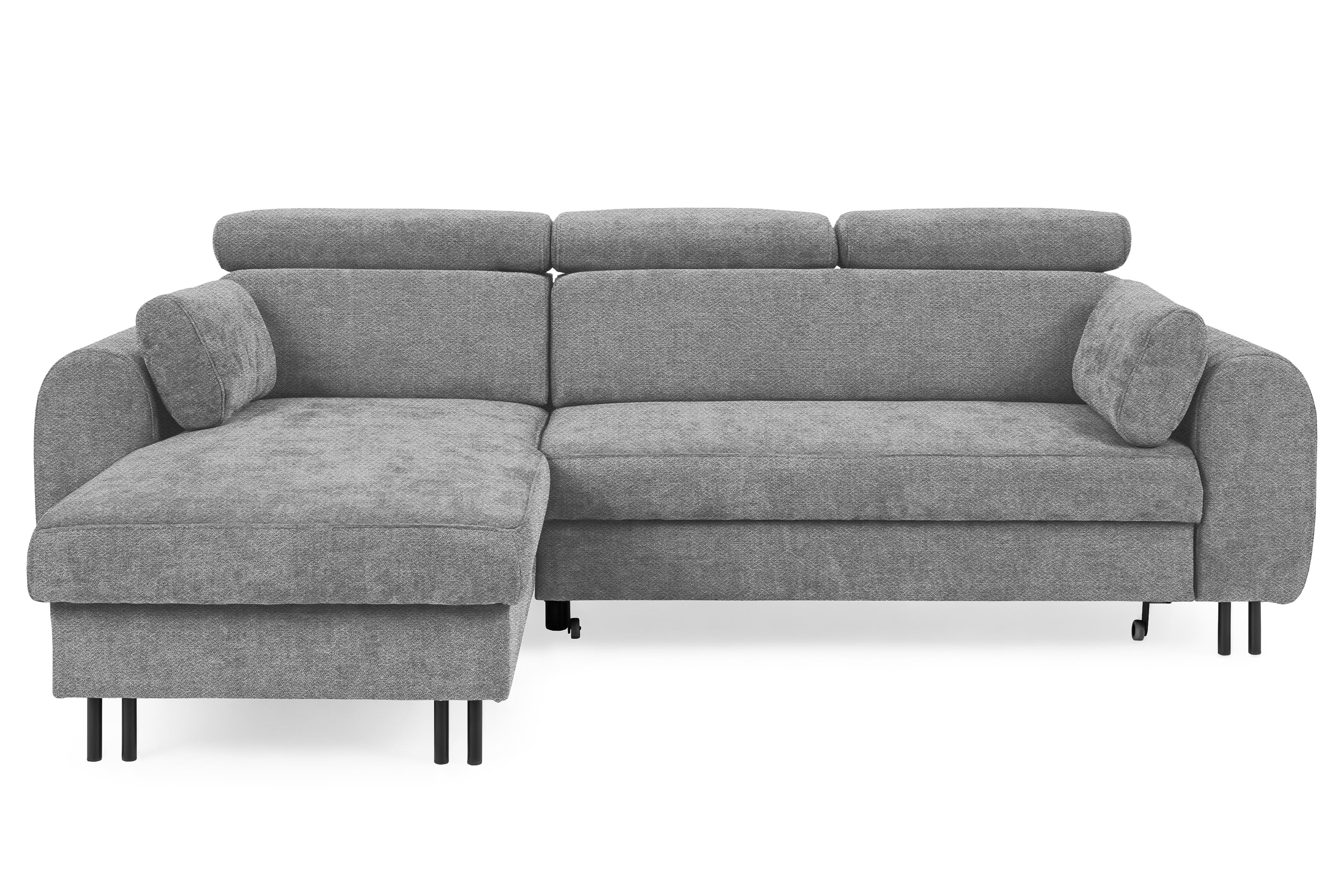 Rohová sedacia súprava Porto ľavá s funkciou spania - sivý šenil Retro Bliss 90 / čierne nožičky Rohová sedacia súprava s funkciou spania Porto Ľavá strana - šedý / šenil / Retro Bliss 90 / čierny nozki