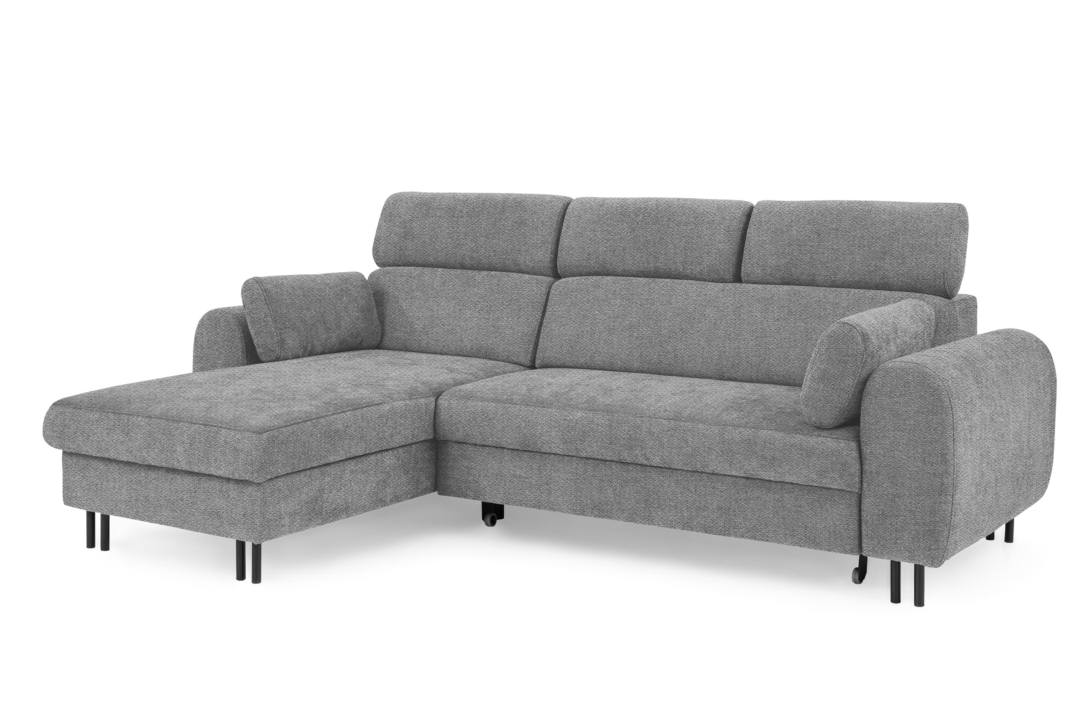 Rohová sedacia súprava Porto ľavá s funkciou spania - sivý šenil Retro Bliss 90 / čierne nožičky Rohová sedacia súprava s funkciou spania Porto Ľavá strana - šedý / šenil / Retro Bliss 90 / čierny nozki