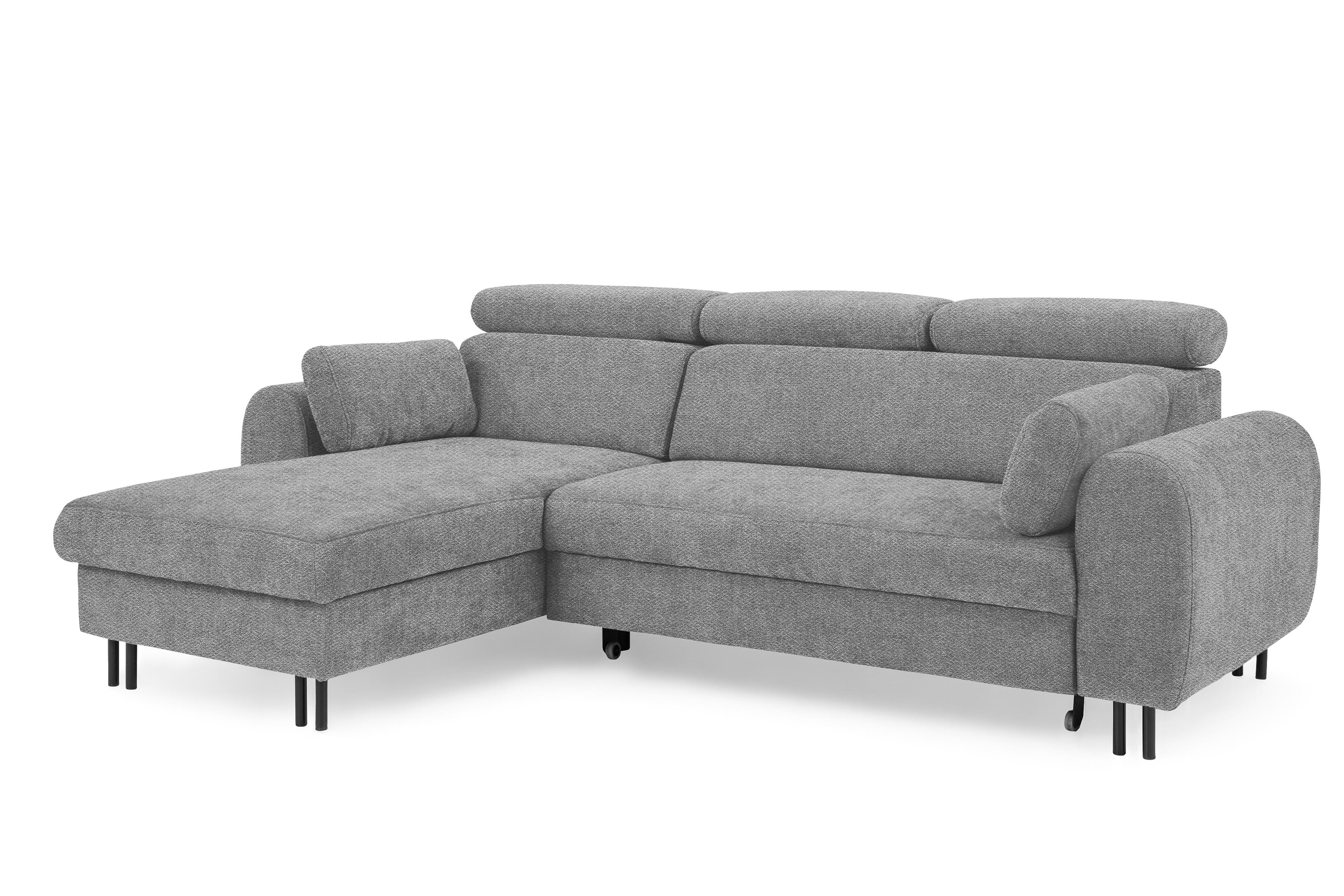 Rohová sedacia súprava Porto ľavá s funkciou spania - sivý šenil Retro Bliss 90 / čierne nožičky Rohová sedacia súprava s funkciou spania Porto Ľavá strana - šedý / šenil / Retro Bliss 90 / čierny nozki