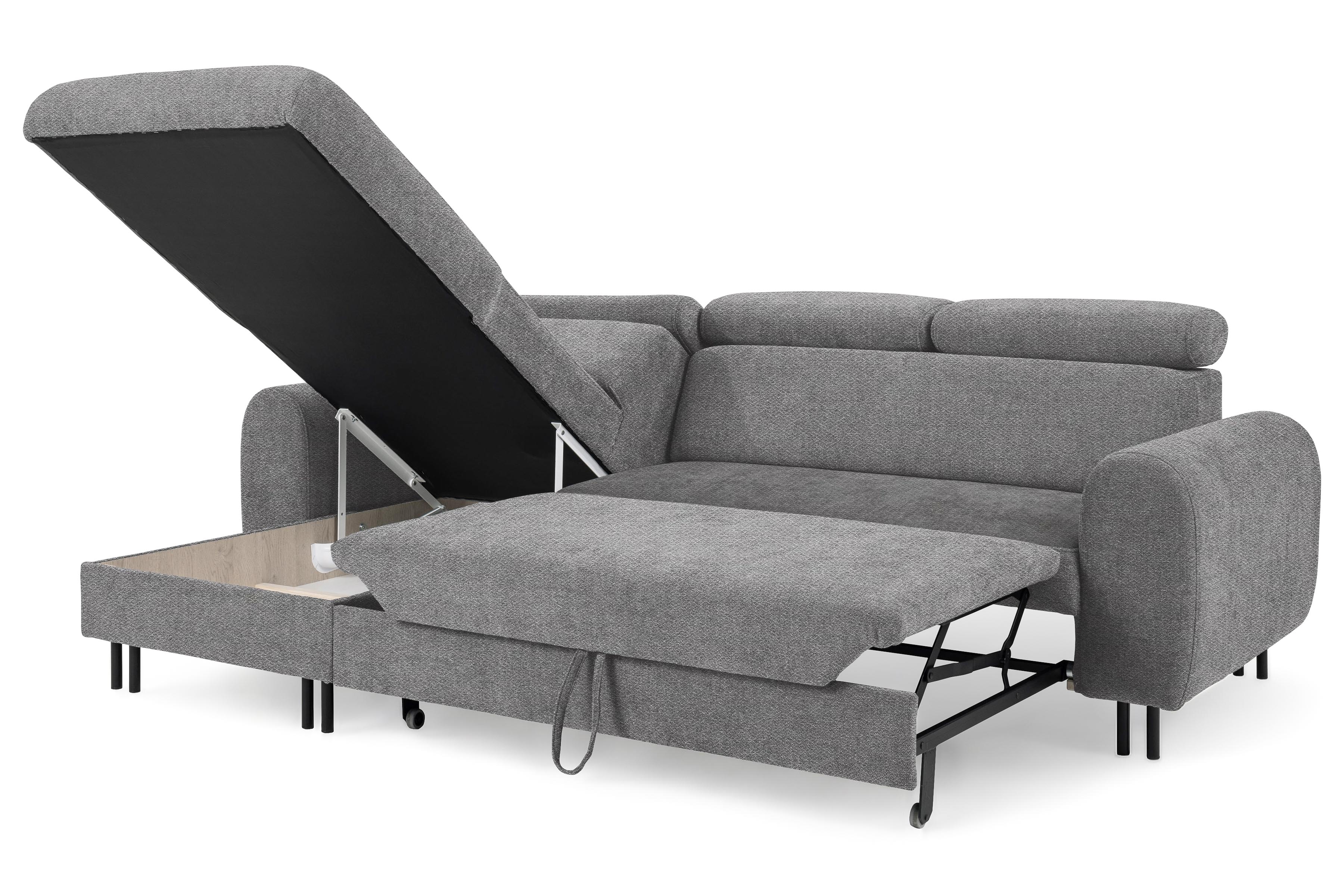 Rohová sedacia súprava Porto ľavá s funkciou spania - sivý šenil Retro Bliss 90 / čierne nožičky Rohová sedacia súprava s funkciou spania Porto Ľavá strana - šedý / šenil / Retro Bliss 90 / čierny nozki