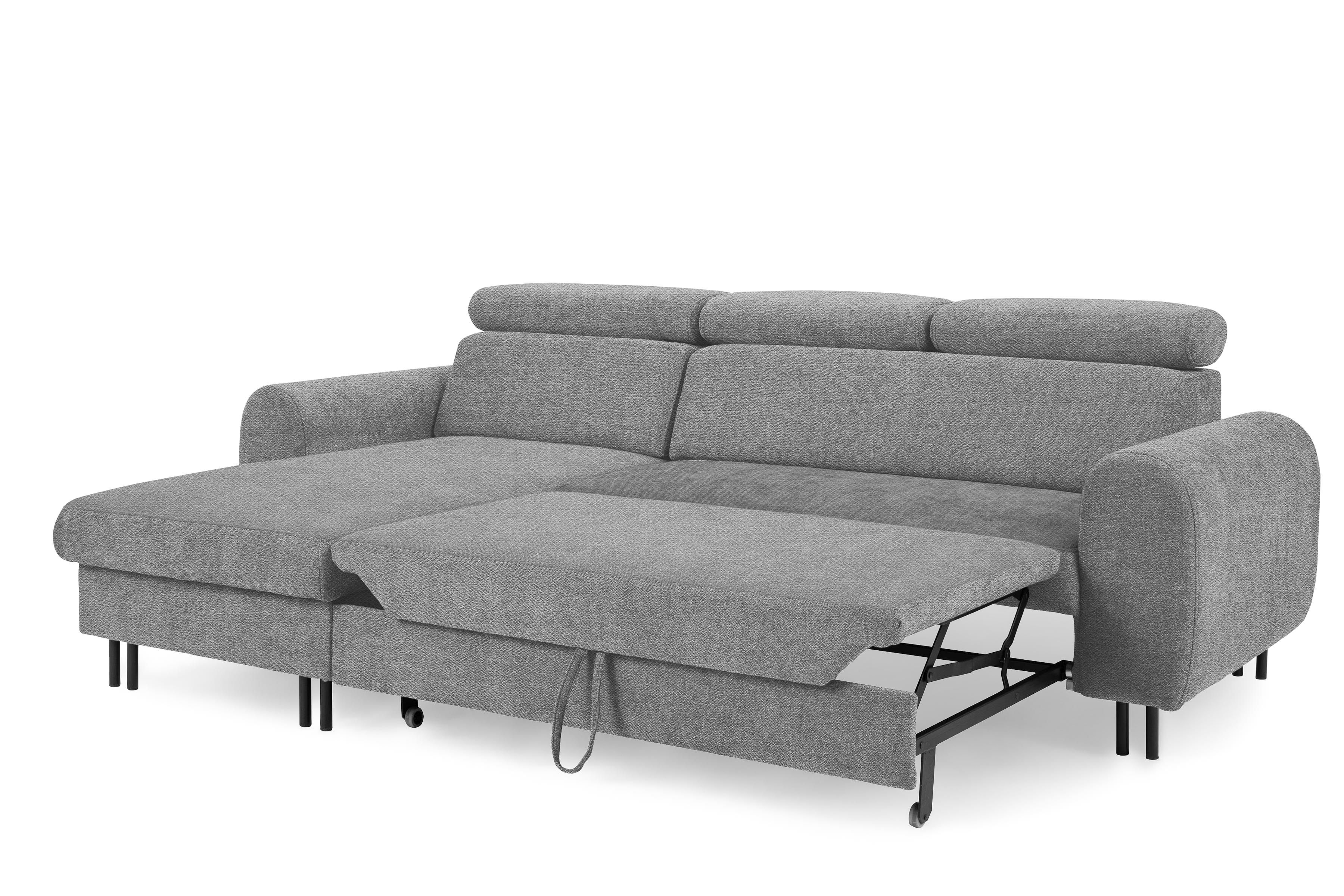 Rohová sedacia súprava Porto ľavá s funkciou spania - sivý šenil Retro Bliss 90 / čierne nožičky Rohová sedacia súprava s funkciou spania Porto Ľavá strana - šedý / šenil / Retro Bliss 90 / čierny nozki