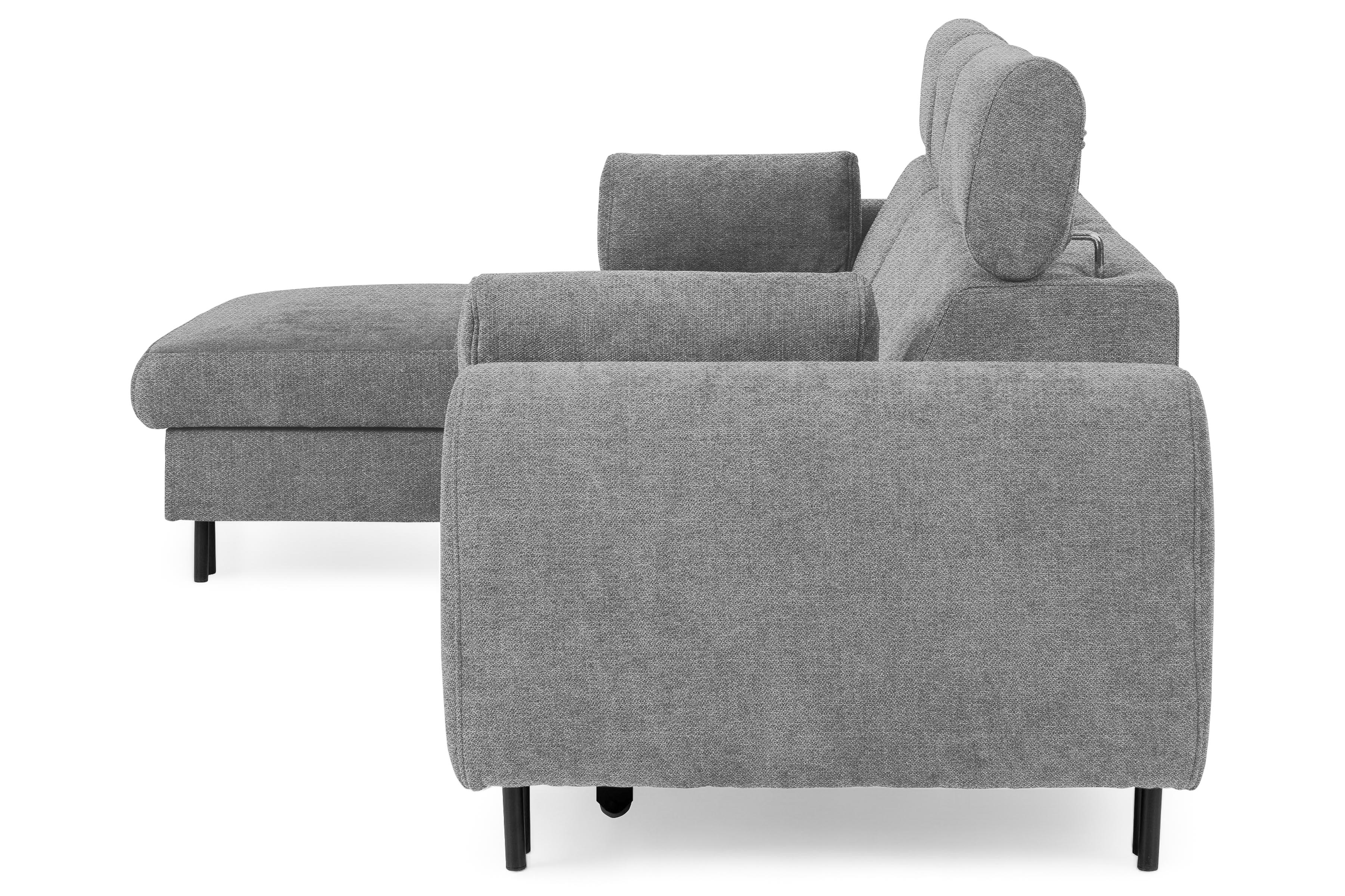 Rohová sedacia súprava Porto ľavá s funkciou spania - sivý šenil Retro Bliss 90 / čierne nožičky Rohová sedacia súprava s funkciou spania Porto Ľavá strana - šedý / šenil / Retro Bliss 90 / čierny nozki