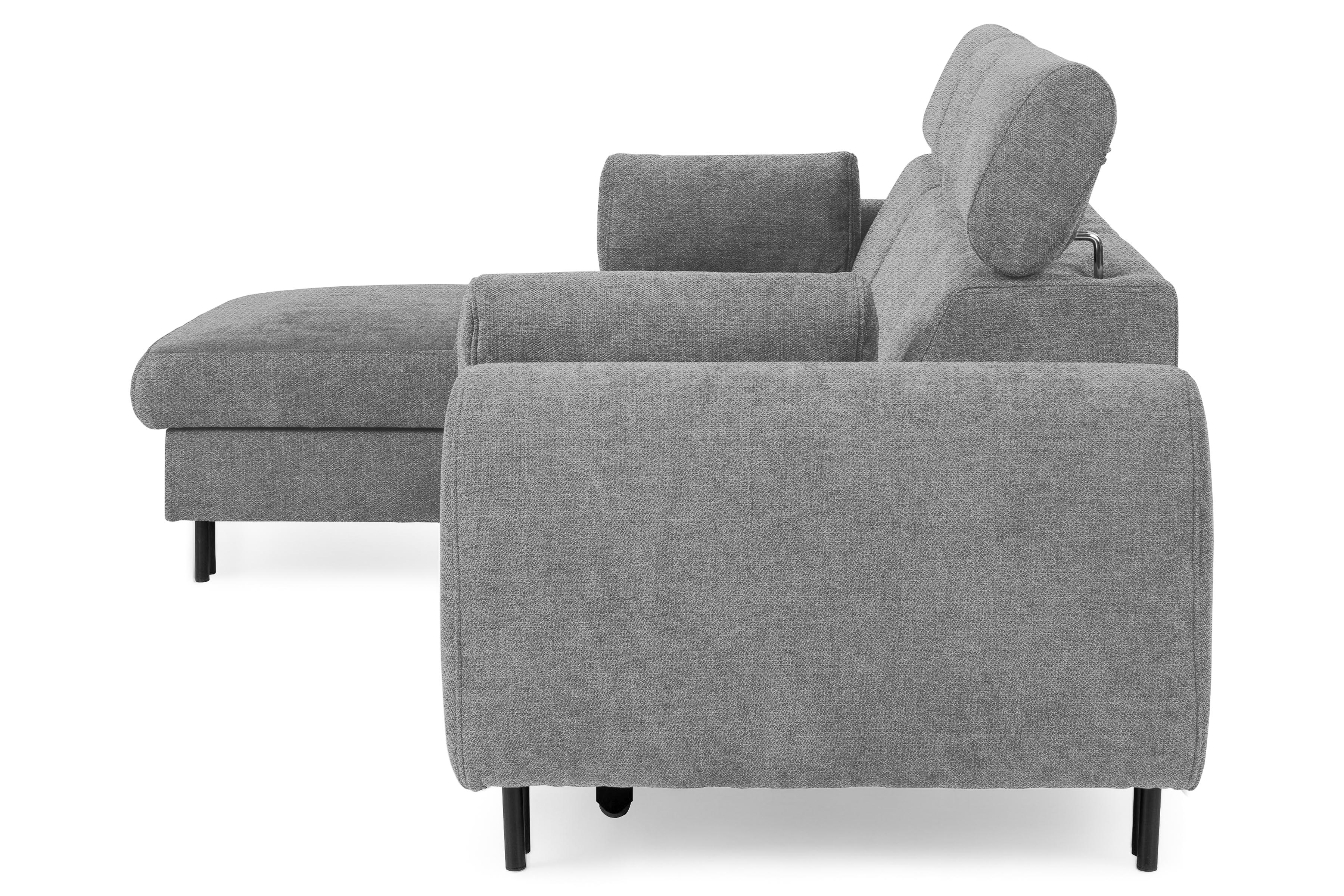 Rohová sedacia súprava Porto ľavá s funkciou spania - sivý šenil Retro Bliss 90 / čierne nožičky Rohová sedacia súprava s funkciou spania Porto Ľavá strana - šedý / šenil / Retro Bliss 90 / čierny nozki