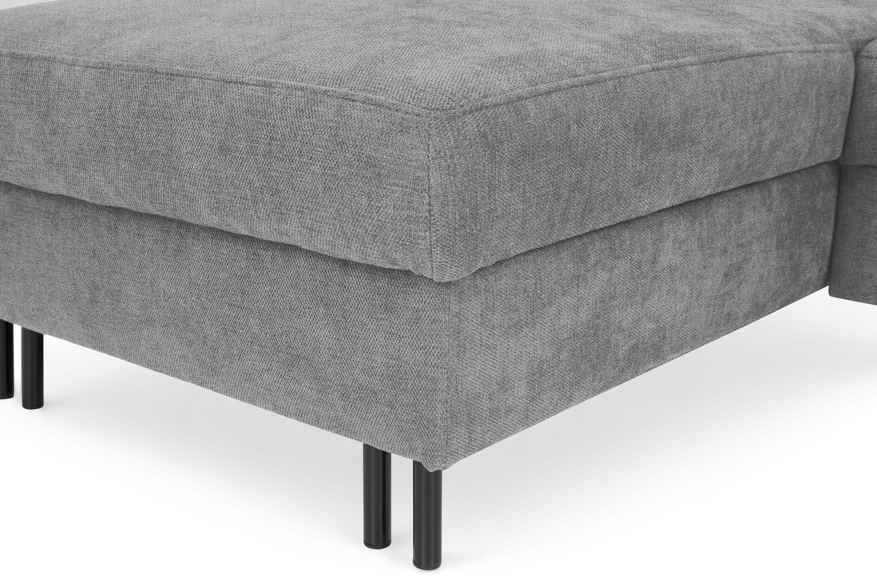 Rohová sedacia súprava Porto ľavá s funkciou spania - sivý šenil Retro Bliss 90 / čierne nožičky Rohová sedacia súprava s funkciou spania Porto Ľavá strana - šedý / šenil / Retro Bliss 90 / čierny nozki