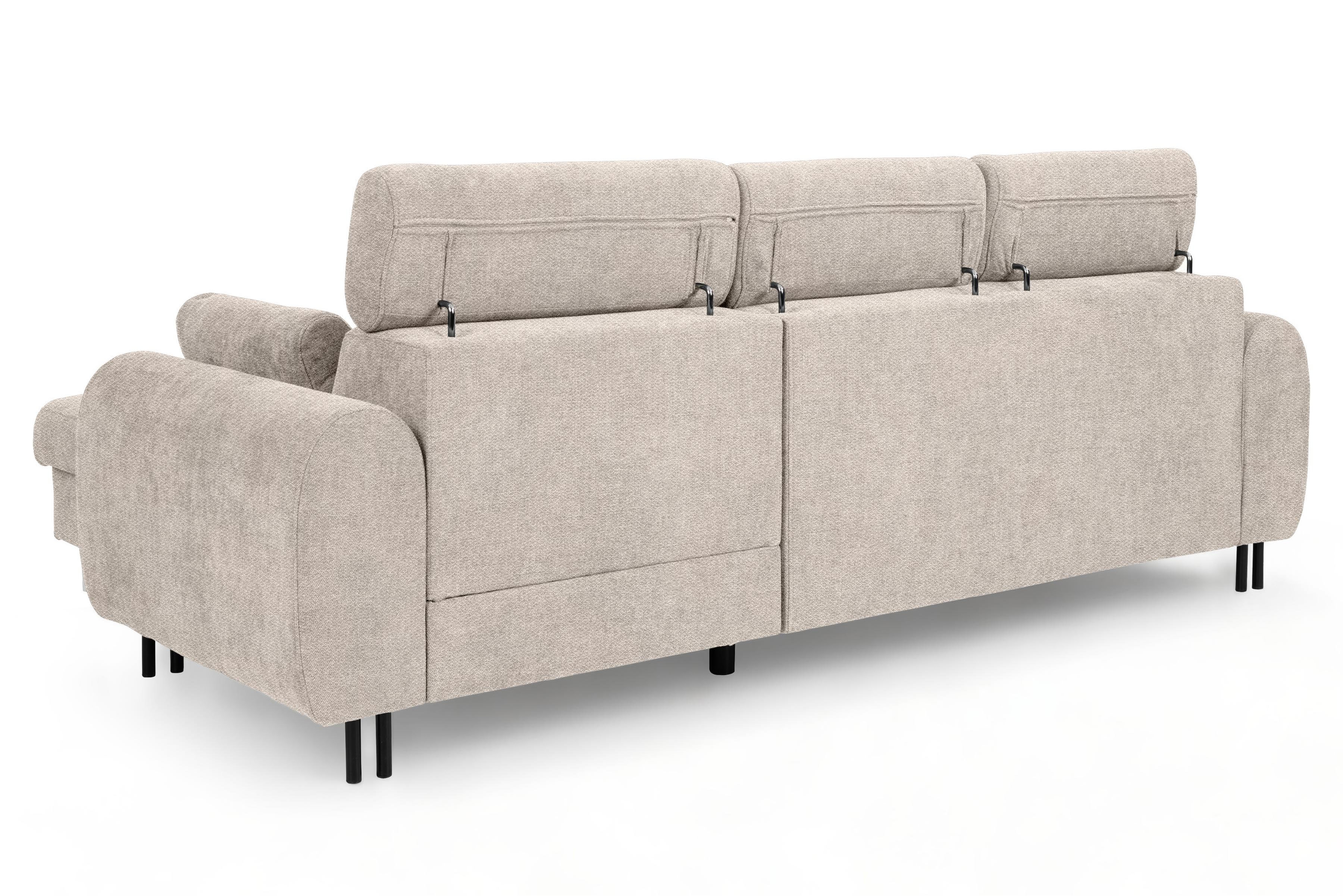 Rohová sedacia súprava Porto pravá s funkciou spania - béžový šenil Retro Bliss 02 / čierne nožičky Rohová sedacia súprava s funkciou spania Porto pravá strana - Béžová / šenil / Retro Bliss 02 / čierny nozki