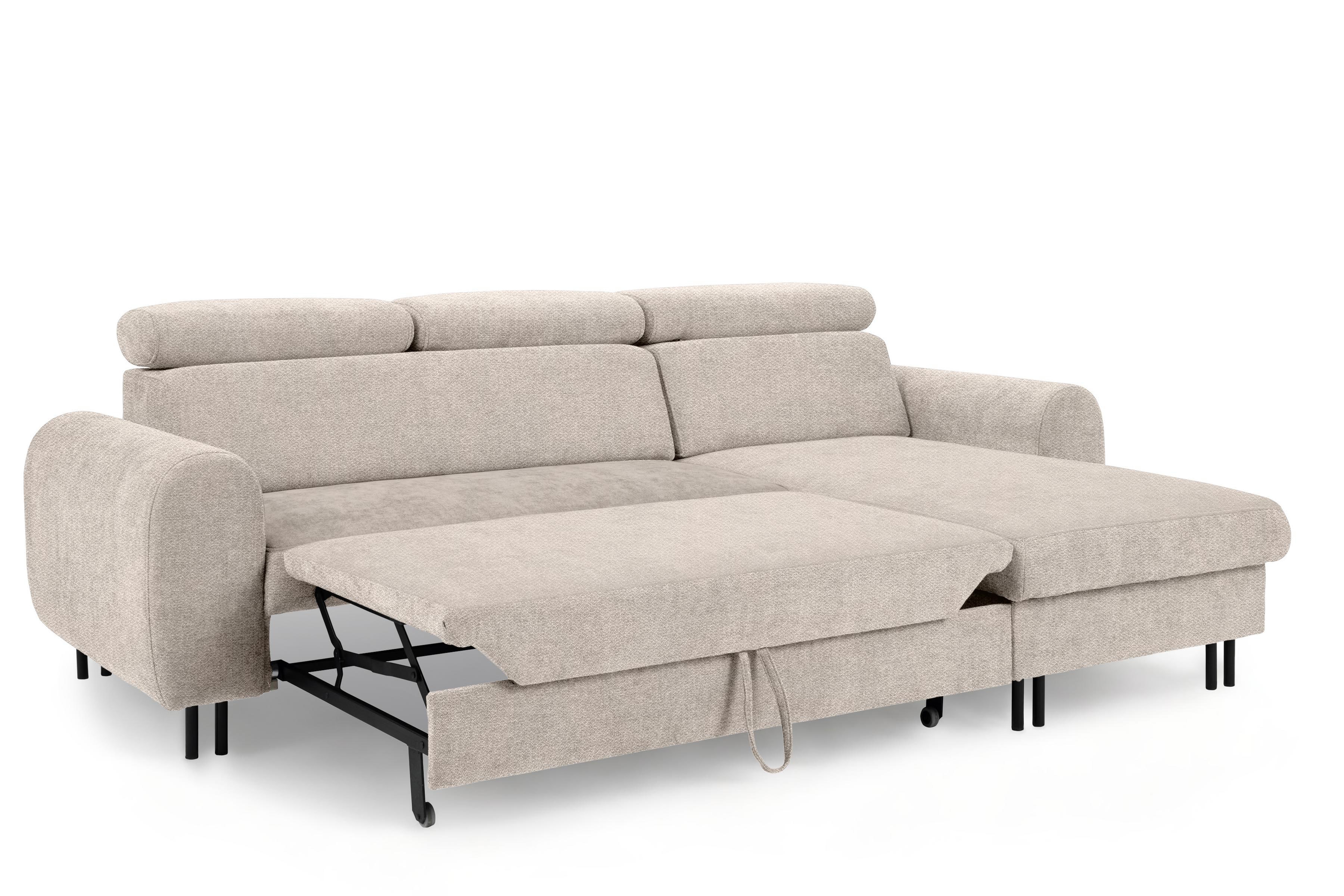 Rohová sedacia súprava Porto pravá s funkciou spania - béžový šenil Retro Bliss 02 / čierne nožičky Rohová sedacia súprava s funkciou spania Porto pravá strana - Béžová / šenil / Retro Bliss 02 / čierny nozki