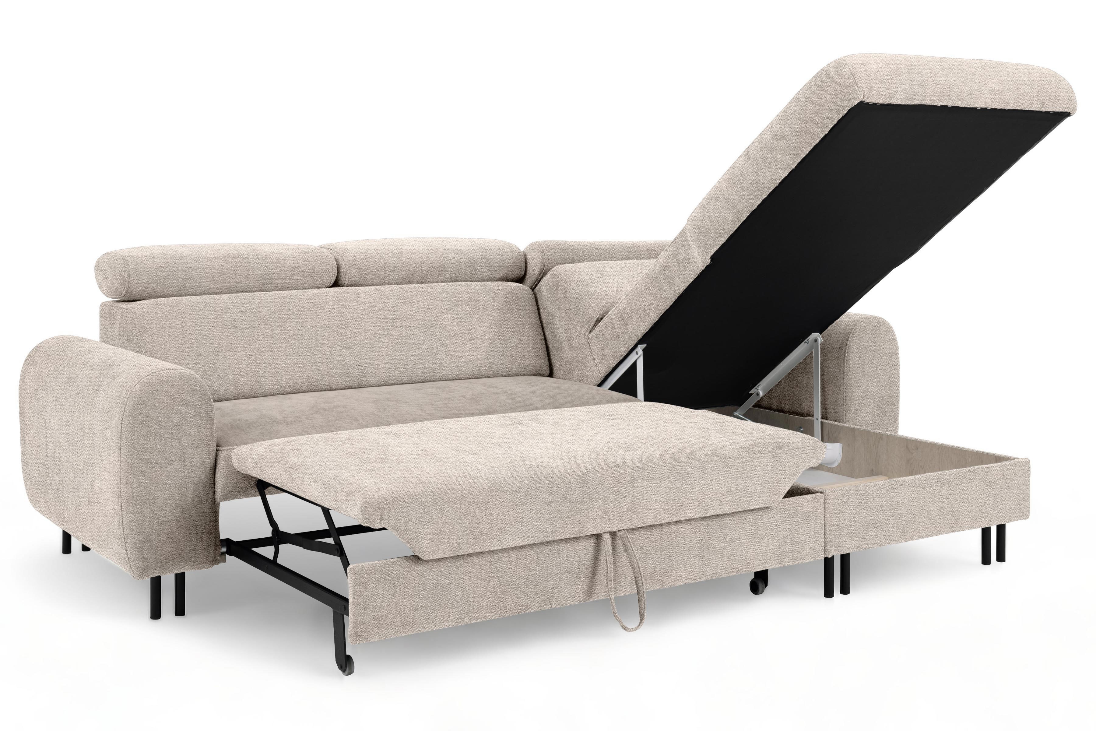 Rohová sedacia súprava Porto pravá s funkciou spania - béžový šenil Retro Bliss 02 / čierne nožičky Rohová sedacia súprava s funkciou spania Porto pravá strana - Béžová / šenil / Retro Bliss 02 / čierny nozki