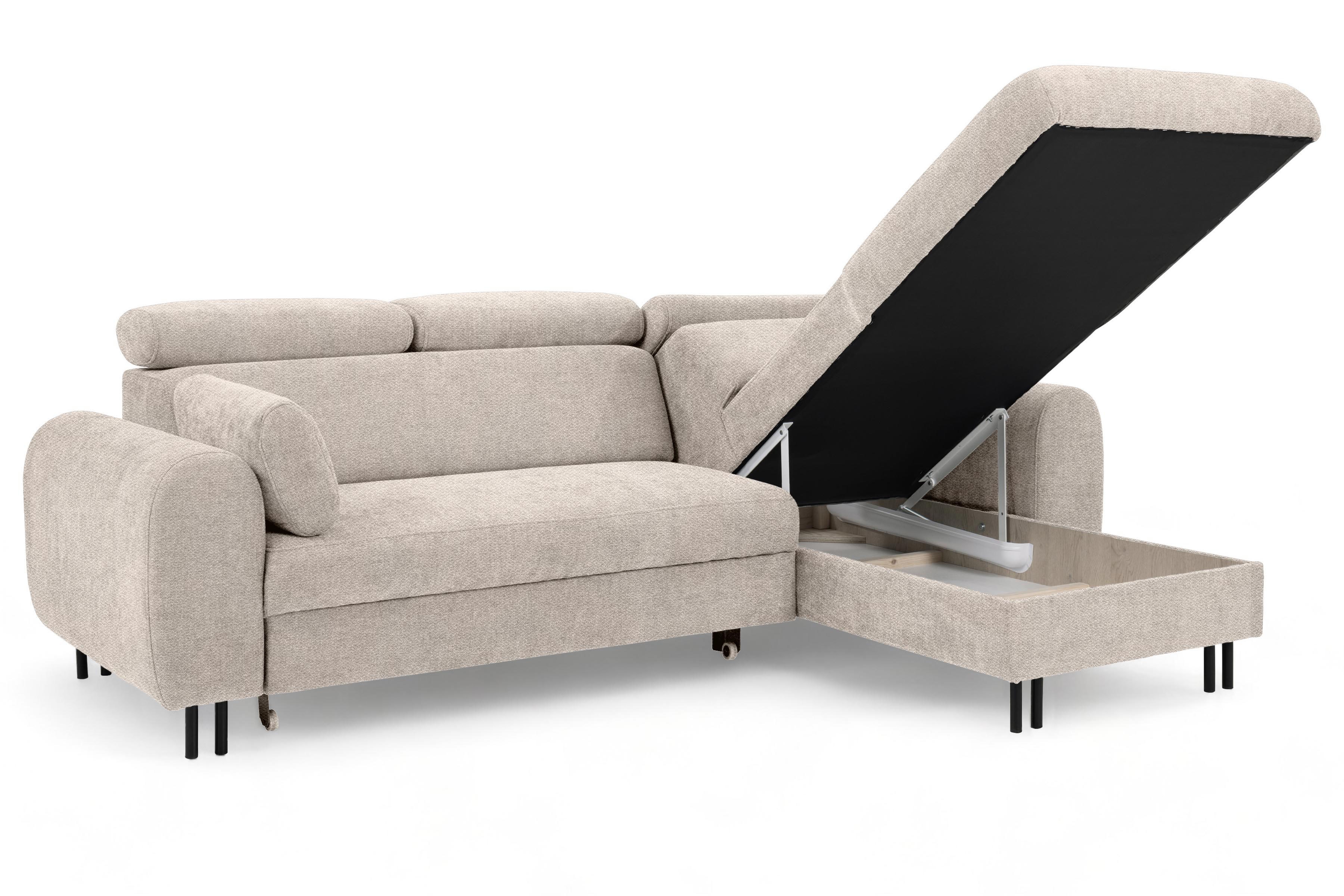 Rohová sedacia súprava Porto pravá s funkciou spania - béžový šenil Retro Bliss 02 / čierne nožičky Rohová sedacia súprava s funkciou spania Porto pravá strana - Béžová / šenil / Retro Bliss 02 / čierny nozki
