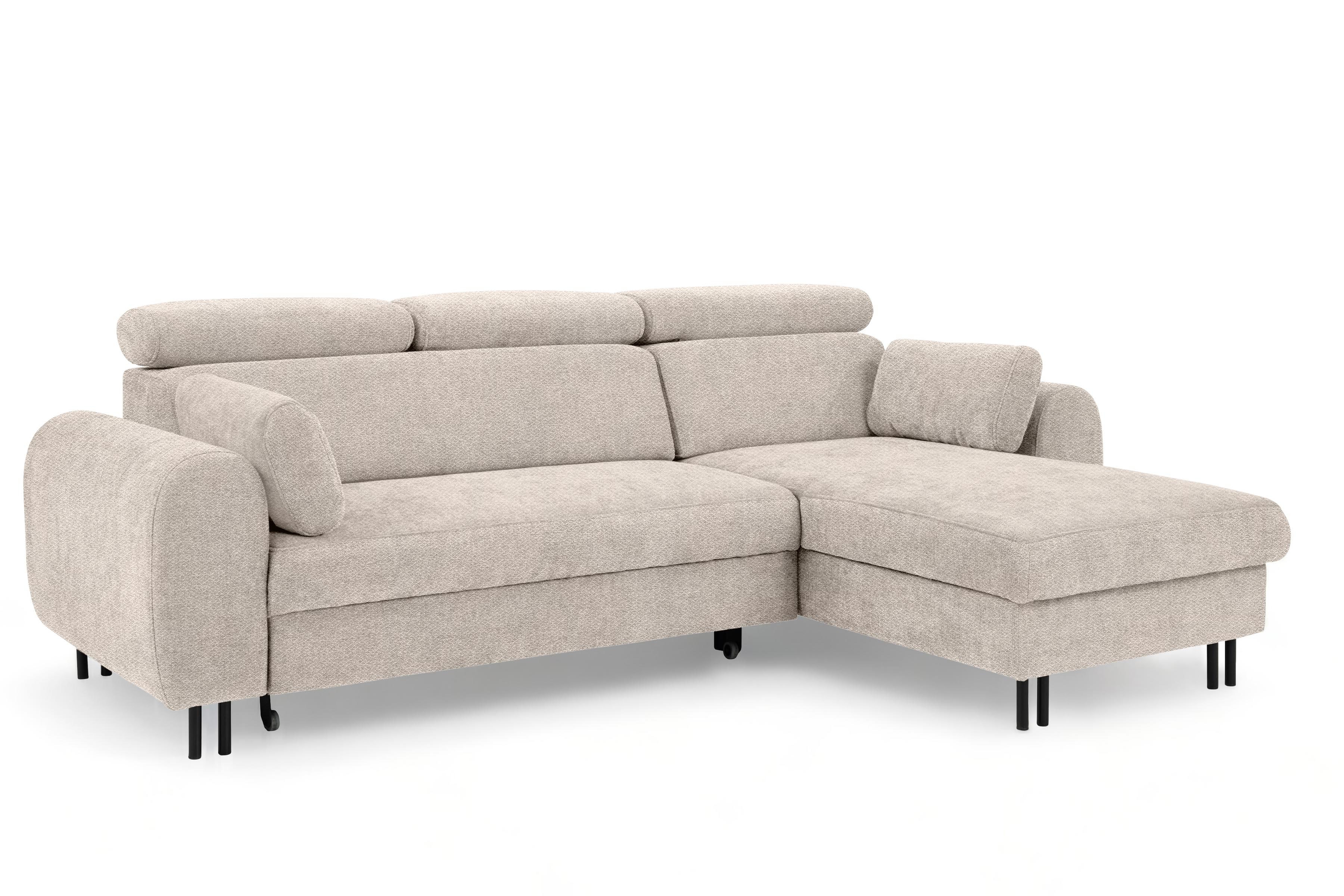 Rohová sedacia súprava Porto pravá s funkciou spania - béžový šenil Retro Bliss 02 / čierne nožičky Rohová sedacia súprava s funkciou spania Porto pravá strana - Béžová / šenil / Retro Bliss 02 / čierny nozki