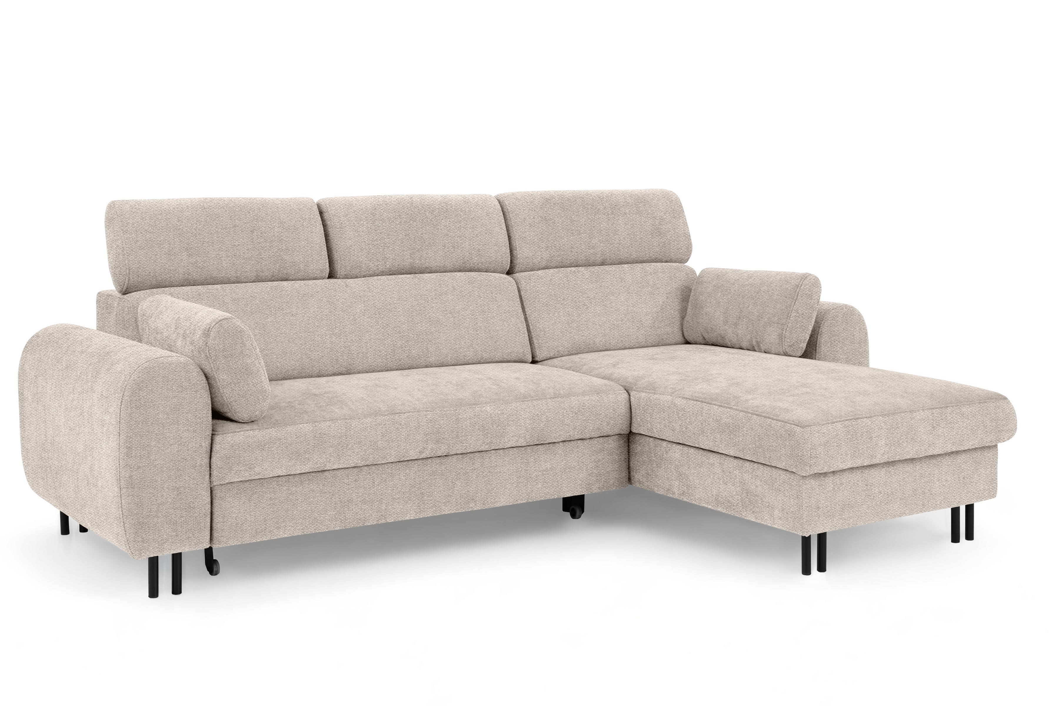 Rohová sedacia súprava Porto pravá s funkciou spania - béžový šenil Retro Bliss 02 / čierne nožičky Rohová sedacia súprava s funkciou spania Porto pravá strana - Béžová / šenil / Retro Bliss 02 / čierny nozki