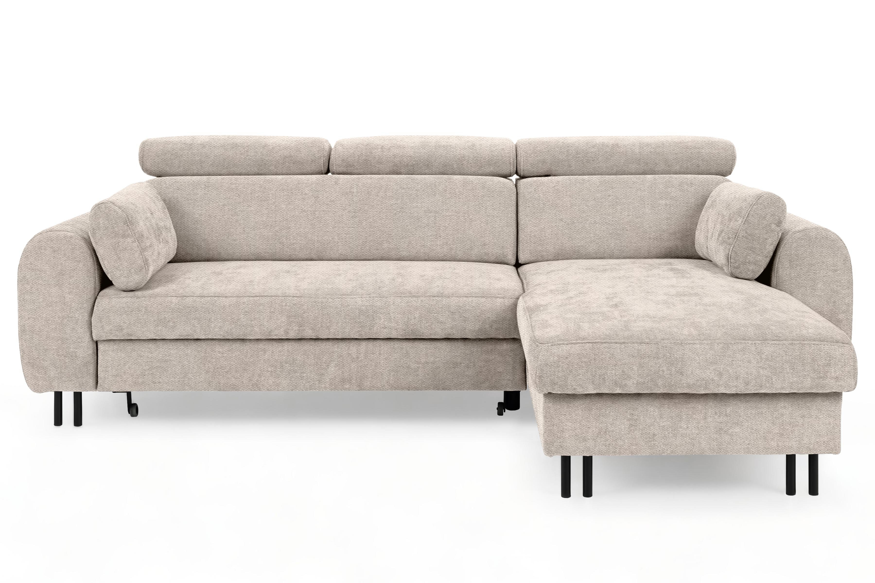 Rohová sedacia súprava Porto pravá s funkciou spania - béžový šenil Retro Bliss 02 / čierne nožičky Rohová sedacia súprava s funkciou spania Porto pravá strana - Béžová / šenil / Retro Bliss 02 / čierny nozki