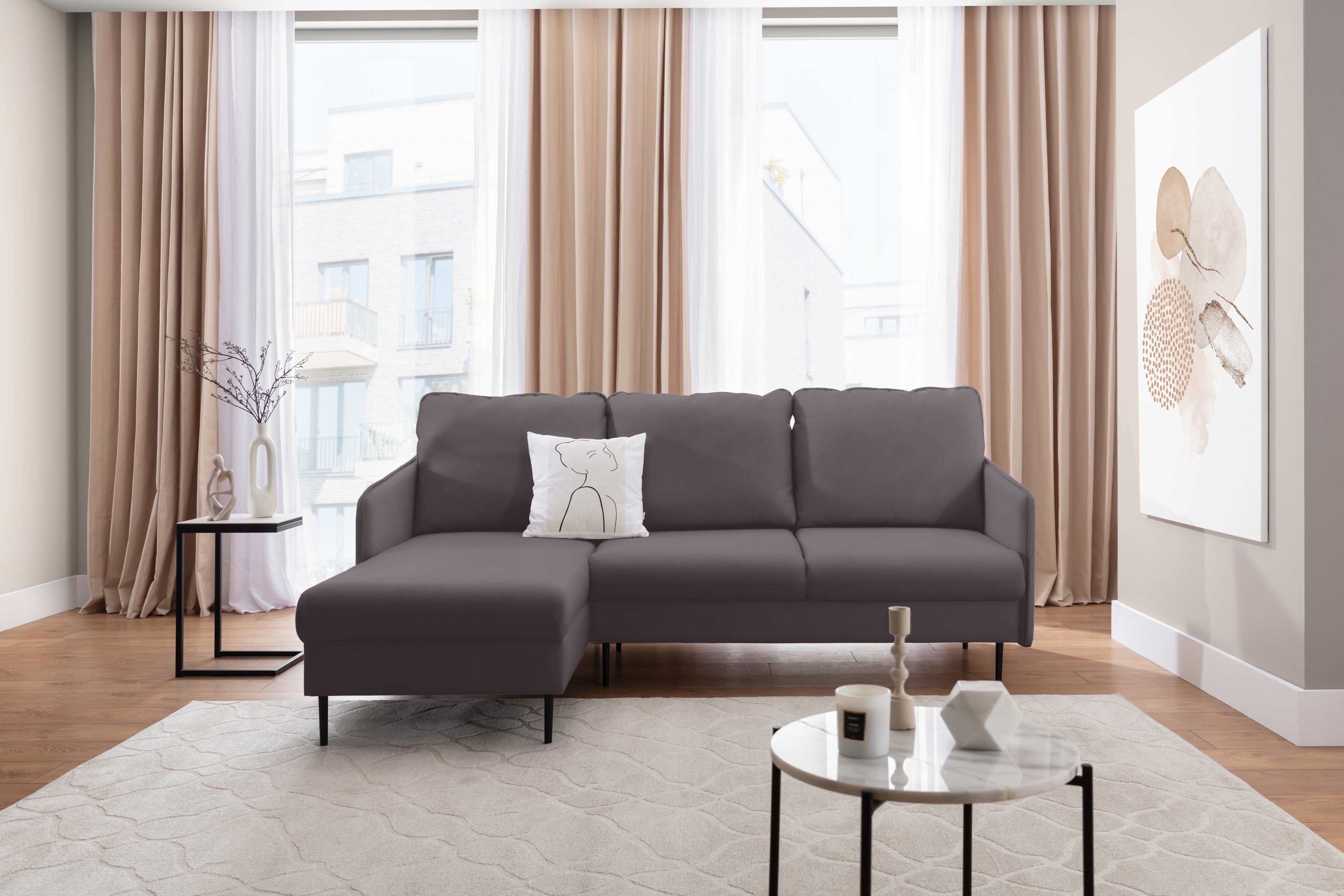 Rohová sedací souprava rozkládací Taila Mini levá - Salvador 18 Agmamito / nozki černá  Rohová sedací souprava rozkládací Taila Mini levá - Salvador 18 Agmamito / nozki černá 