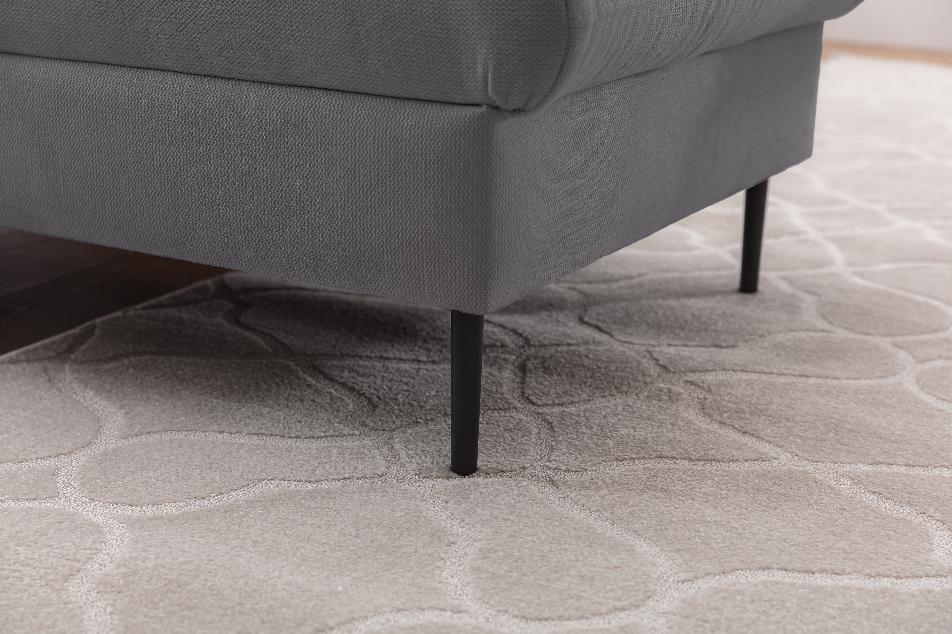 Rozkladacia rohová sedačka Taila Mini ľavá - šedá pletenina Loft 19 / čierne nožičky Rohová sedacia súprava s funkciou spania Taila Mini Ľavá strana - šedá plecionka Loft 19, čierny nožičky