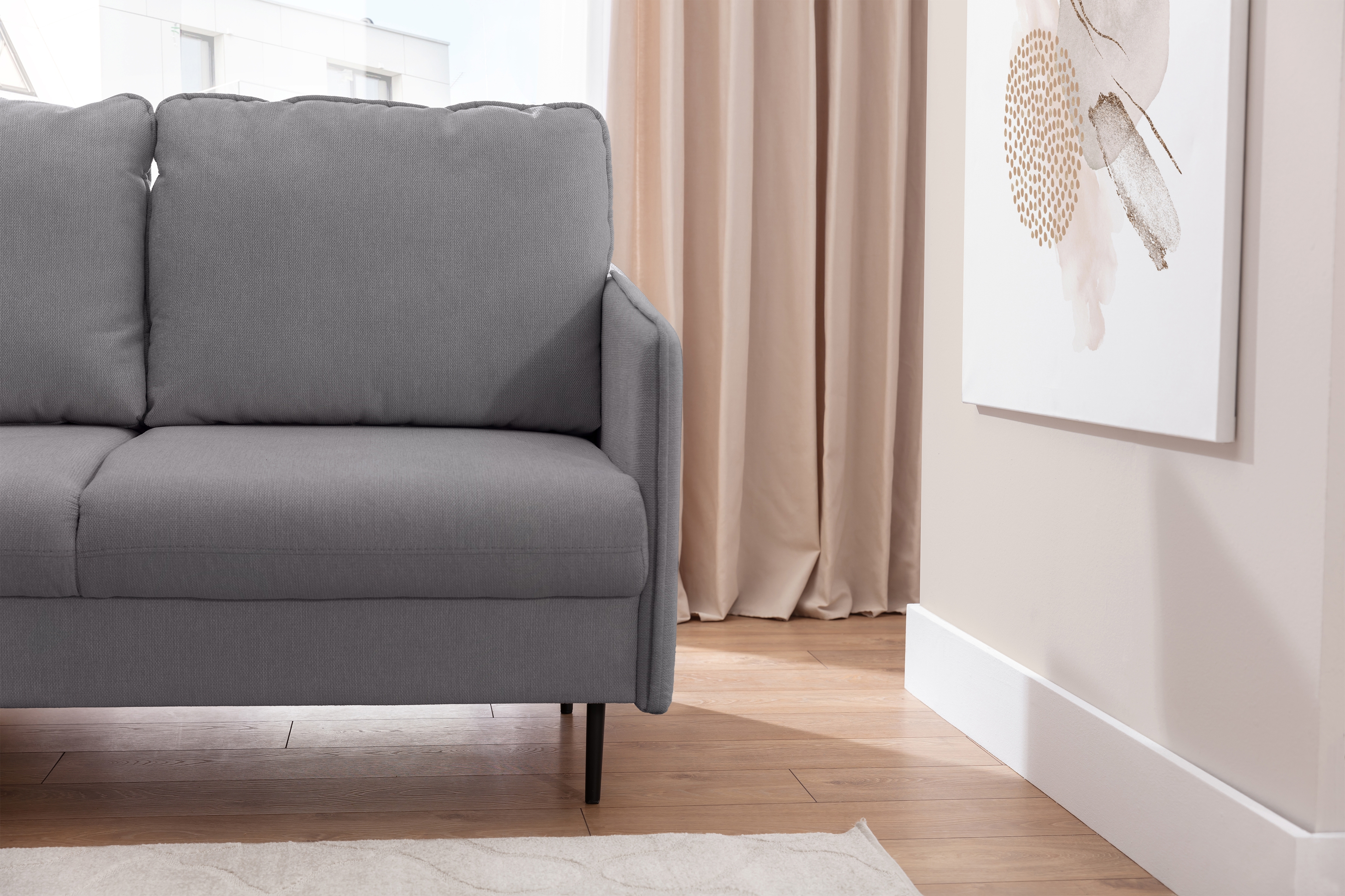 Rozkladacia rohová sedačka Taila Mini ľavá - šedá pletenina Loft 19 / čierne nožičky Rohová sedacia súprava s funkciou spania Taila Mini Ľavá strana - šedá plecionka Loft 19, čierny nožičky