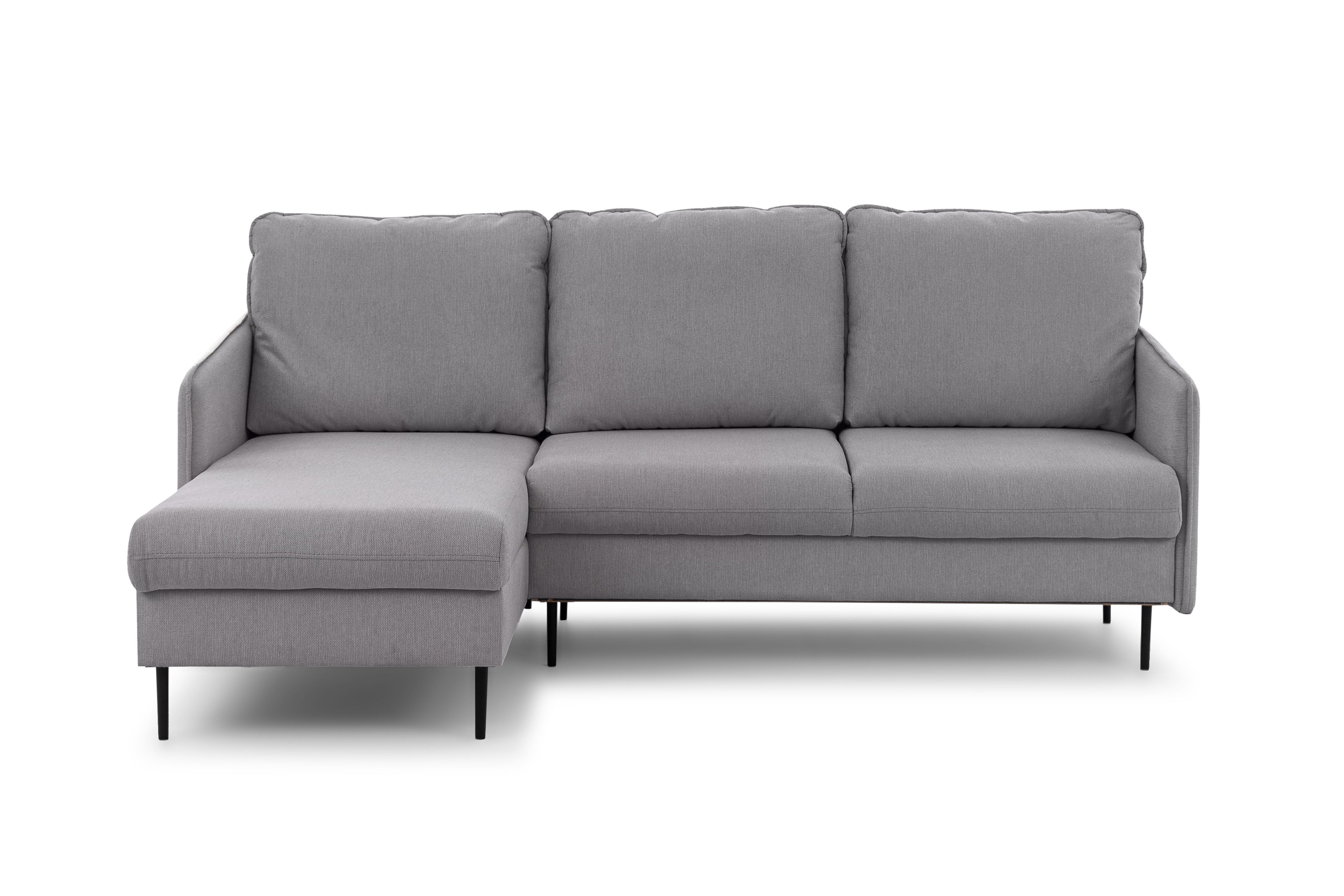 Rozkladacia rohová sedačka Taila Mini ľavá - šedá pletenina Loft 19 / čierne nožičky Rohová sedacia súprava s funkciou spania Taila Mini Ľavá strana - šedá plecionka Loft 19, čierny nožičky