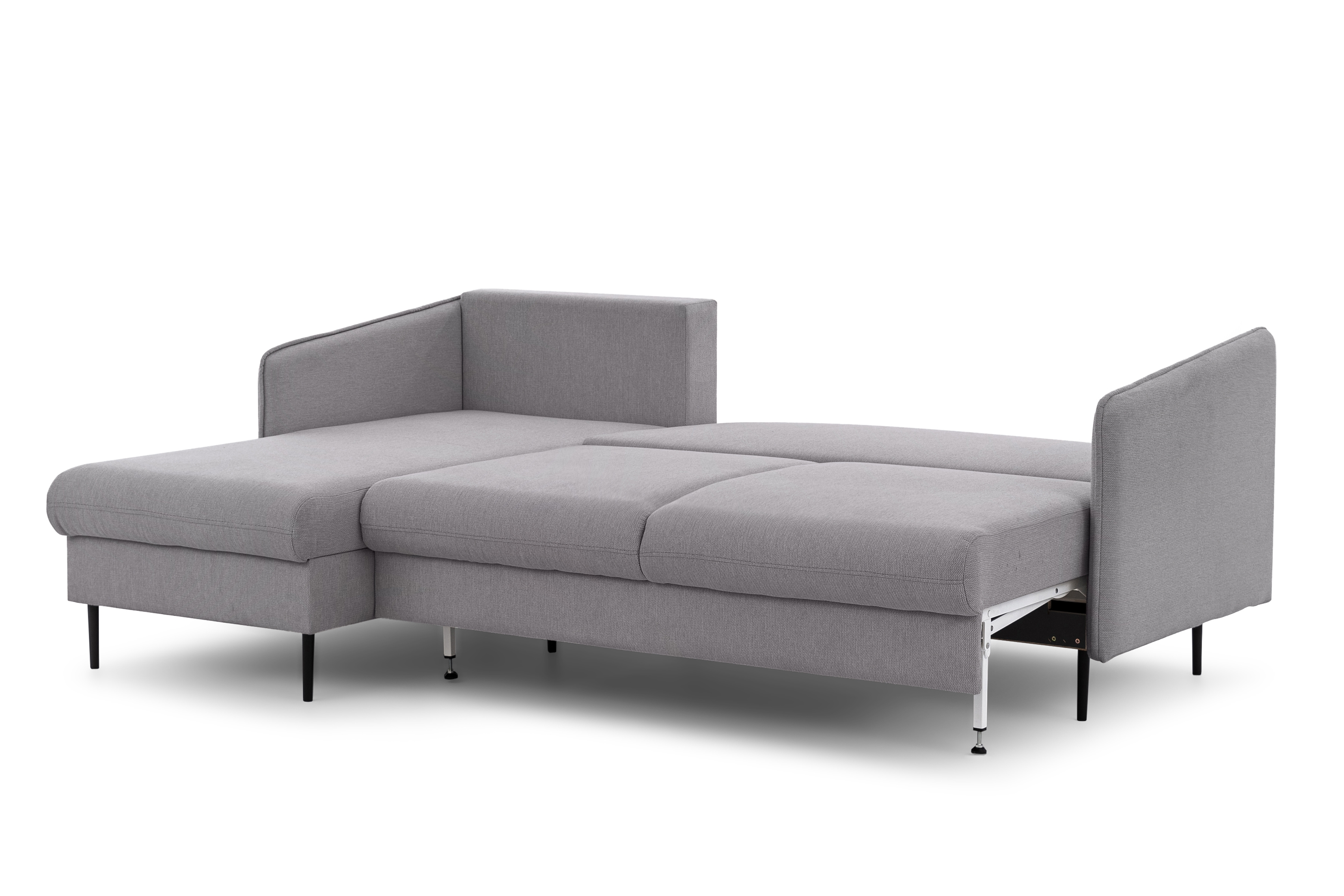 Rozkladacia rohová sedačka Taila Mini ľavá - šedá pletenina Loft 19 / čierne nožičky Rohová sedacia súprava s funkciou spania Taila Mini Ľavá strana - šedá plecionka Loft 19, čierny nožičky