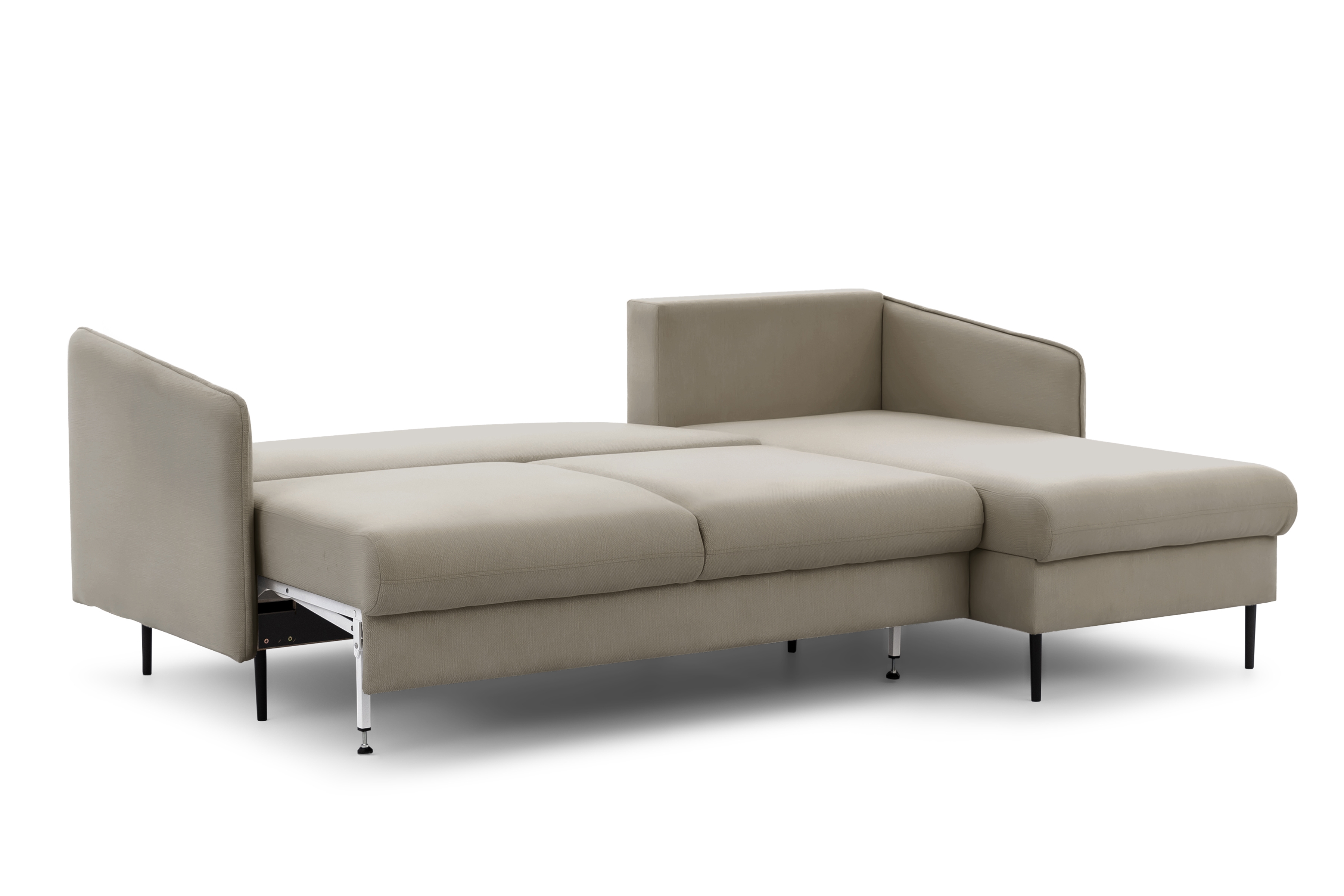 Rozkladacia rohová sedačka Taila Mini pravá - béžový zamat Velluto 3 / čierne nožičky Rohová sedacia súprava s funkciou spania Taila Mini pravá strana - béžový zamat Velutto 3, čierny nožičky