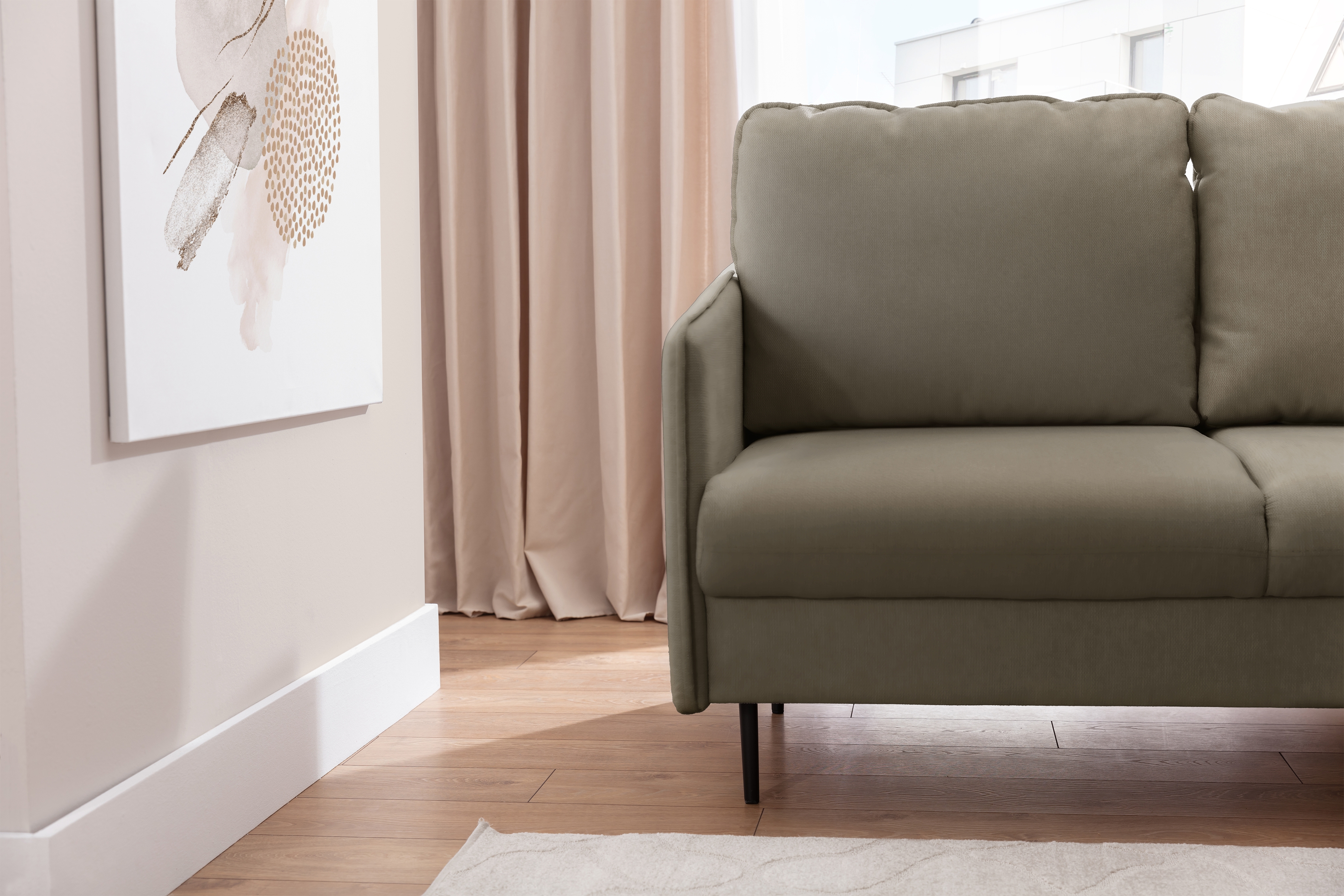 Rozkladacia rohová sedačka Taila Mini pravá - béžový zamat Velluto 3 / čierne nožičky Rohová sedacia súprava s funkciou spania Taila Mini pravá strana - béžový zamat Velutto 3, čierny nožičky