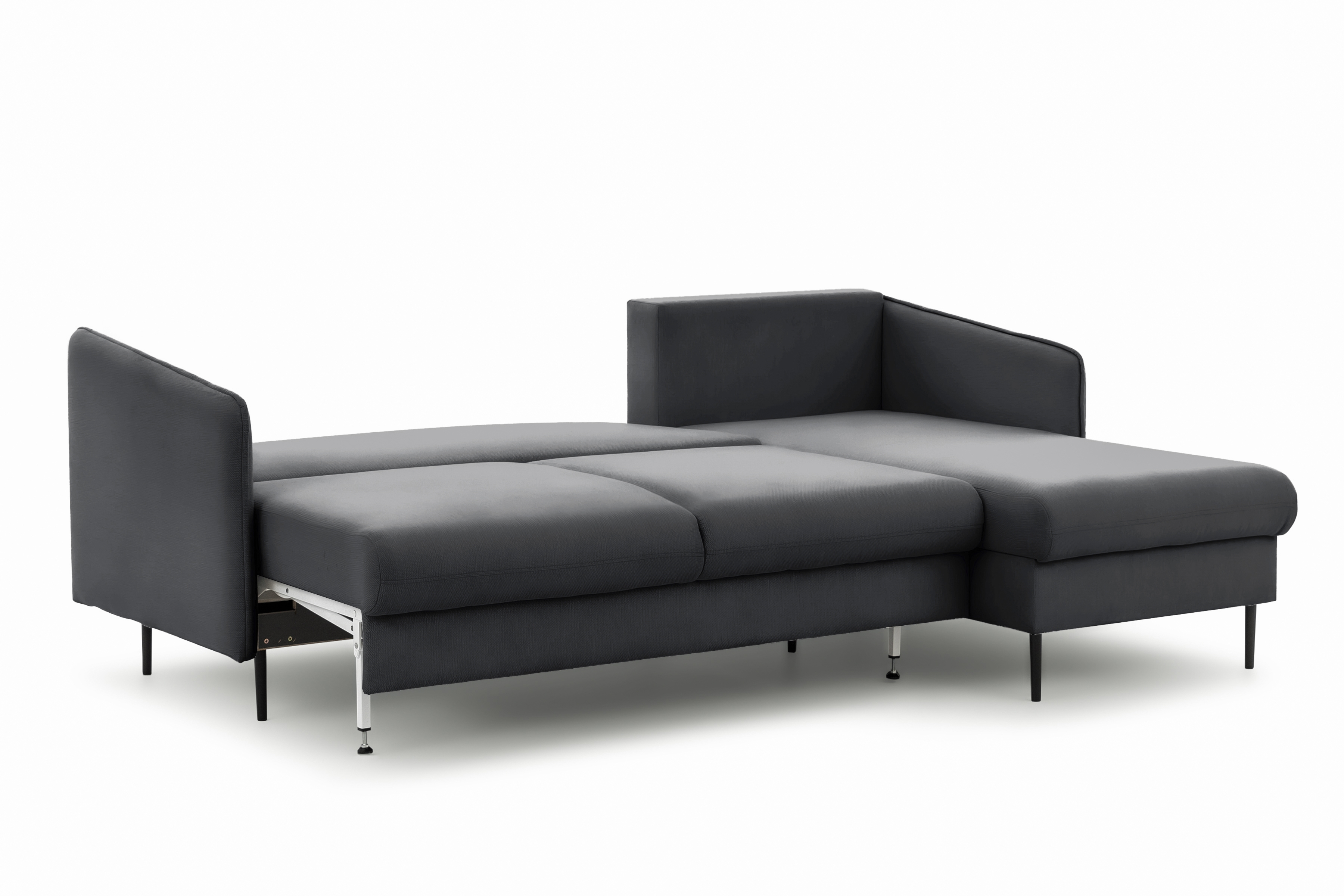 Rozkladacia rohová sedačka Taila Mini pravá - šedý zamat Velluto 18 / čierne nožičky Rohová sedacia súprava s funkciou spánku Taila Mini pravá strana - šedý velúr Velluto 18 / čierny nožičky