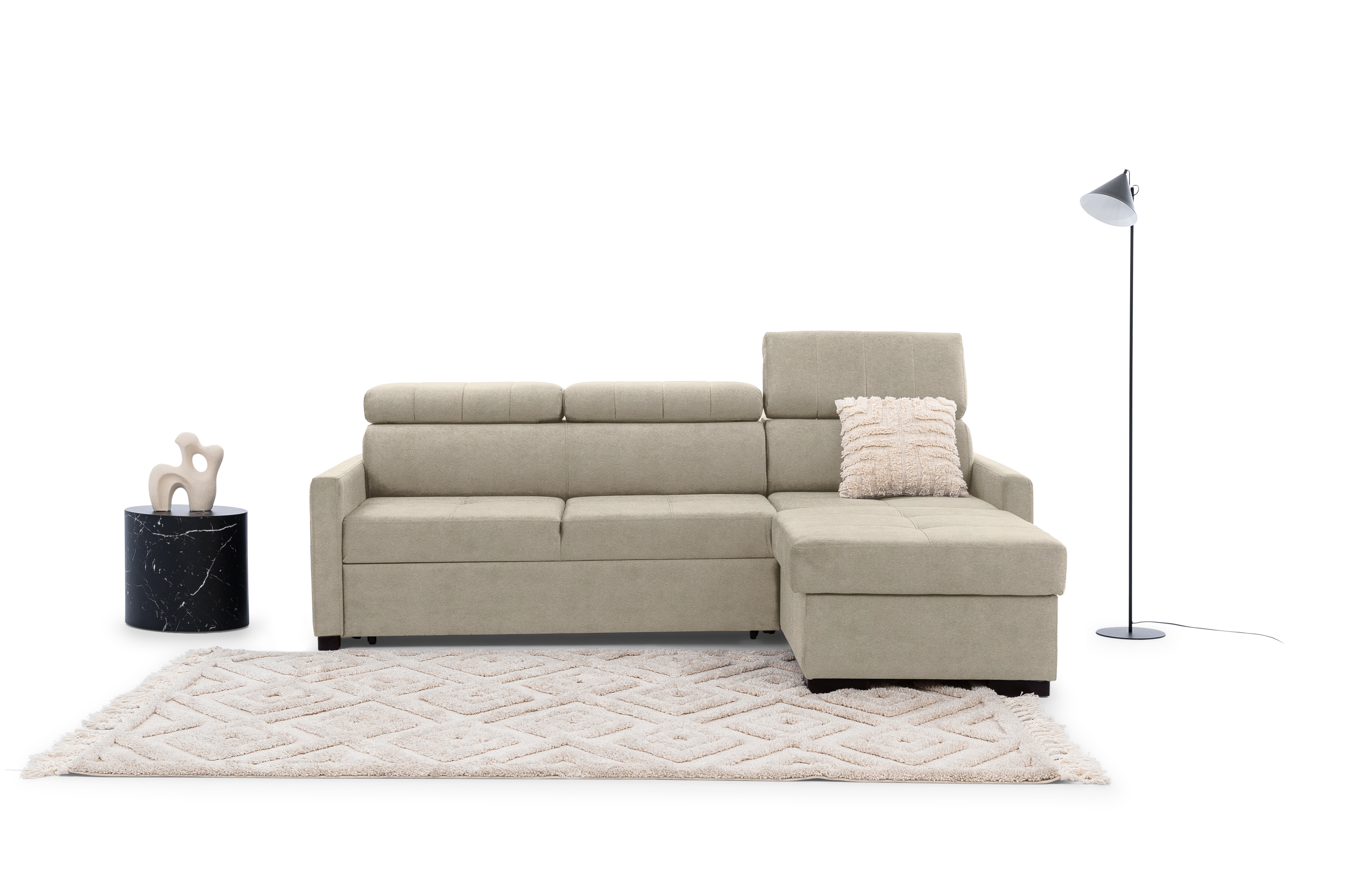 Rozkládací rohová sedací souprava Taremo Mini – krémová Ado 1601 Halva Rohová sedací souprava rozkládací Taremo Mini uniwersalny Levá/pravý - kremowa plecionka Ado 1601 Halva