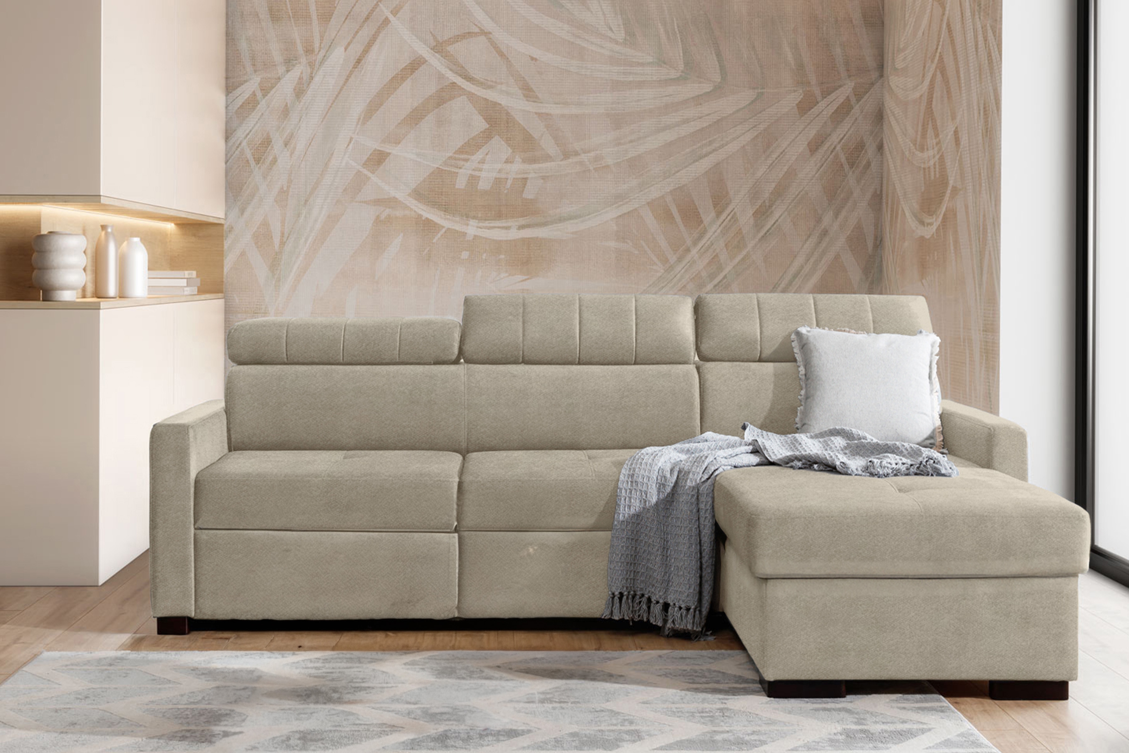 Rozkládací rohová sedací souprava Taremo Mini – krémová Ado 1601 Halva Rohová sedací souprava rozkládací Taremo Mini uniwersalny Levá/pravý - kremowa plecionka Ado 1601 Halva