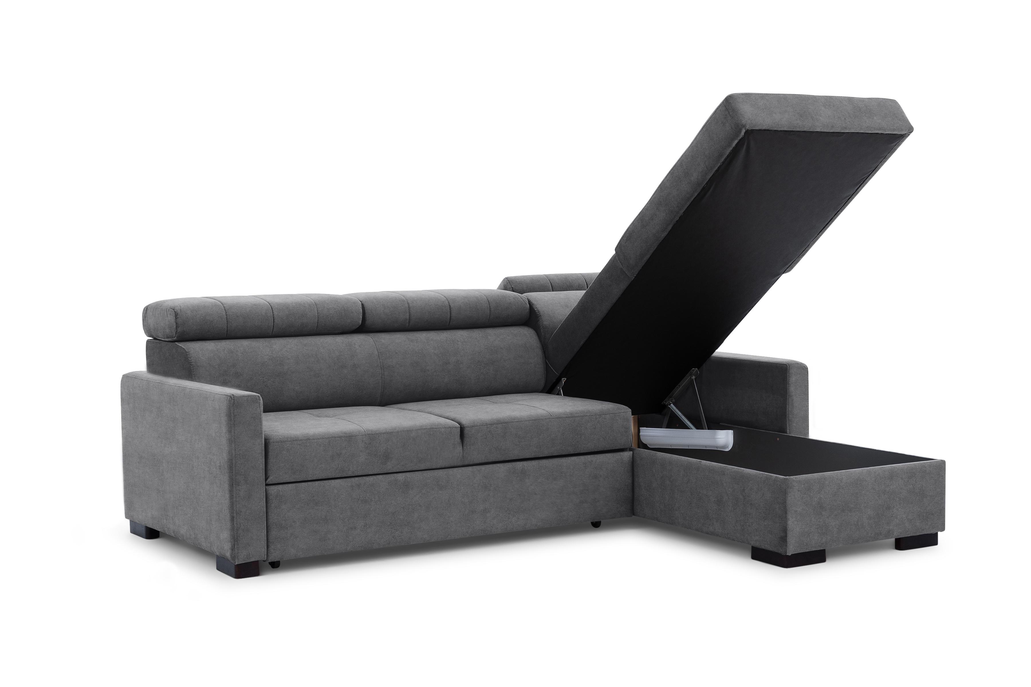 Rozkládací rohová sedací souprava Taremo Mini – šedá Zetta 304 Rohová sedací souprava rozkládací Taremo Mini uniwersalny Levá/pravý - šedá samet latwoczyszczacy Zetta 304