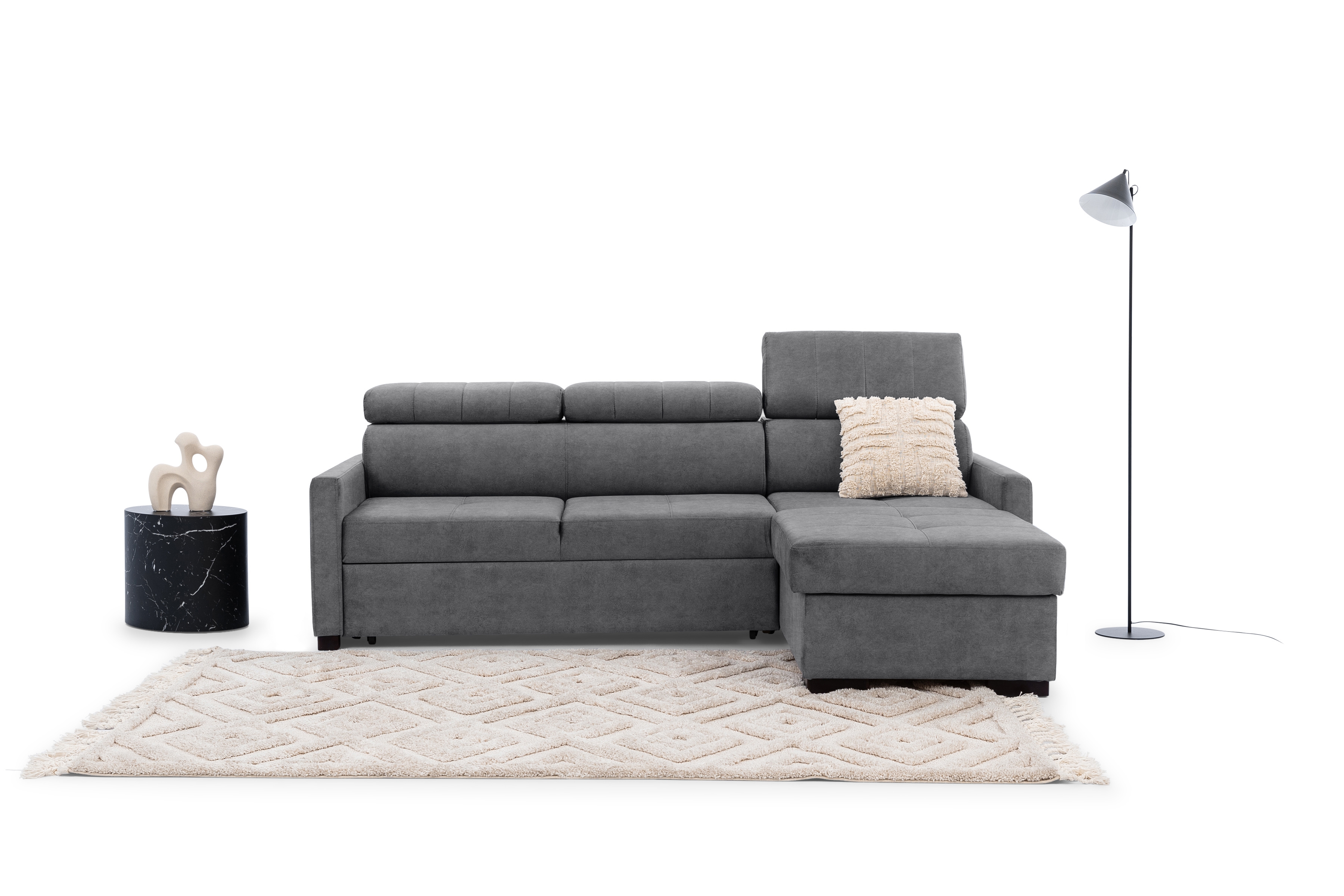 Rozkládací rohová sedací souprava Taremo Mini – šedá Zetta 304 Rohová sedací souprava rozkládací Taremo Mini uniwersalny Levá/pravý - šedá samet latwoczyszczacy Zetta 304