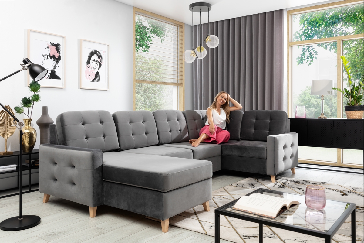 Rohová sedací souprava Vanisa U duzy Rohová sedací souprava Skandynawki, w barevným odstínu szarym 