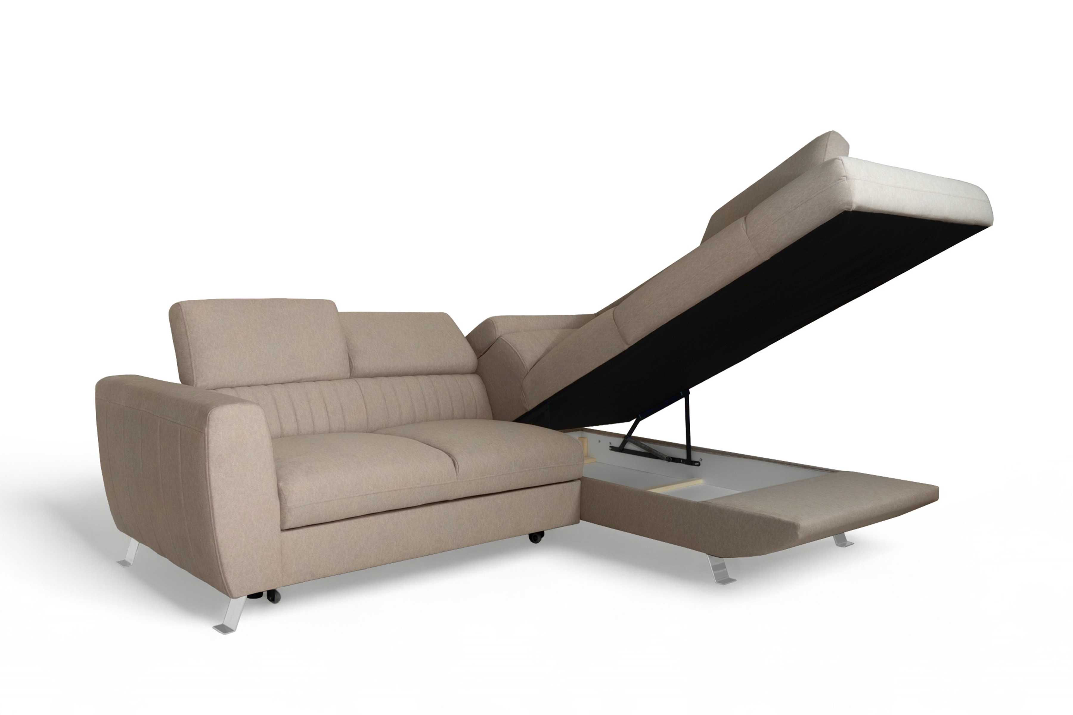 Rozkladacia rohová sedačka Zelubia pravá - béžový ľahkočistiaci zamat Castel 15 Rohová sedacia súprava s funkciou spania Zelubia pravá strana - béžový welwet ľahkočistiaci Castel 15