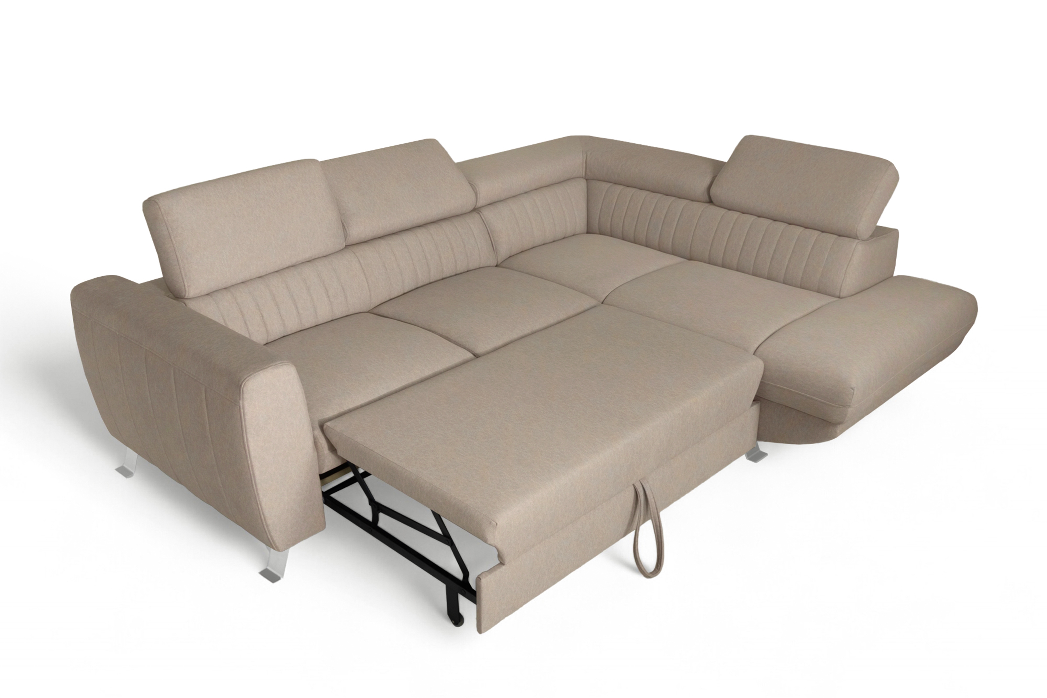 Rozkladacia rohová sedačka Zelubia pravá - béžový ľahkočistiaci zamat Castel 15 Rohová sedacia súprava s funkciou spania Zelubia pravá strana - béžový welwet ľahkočistiaci Castel 15