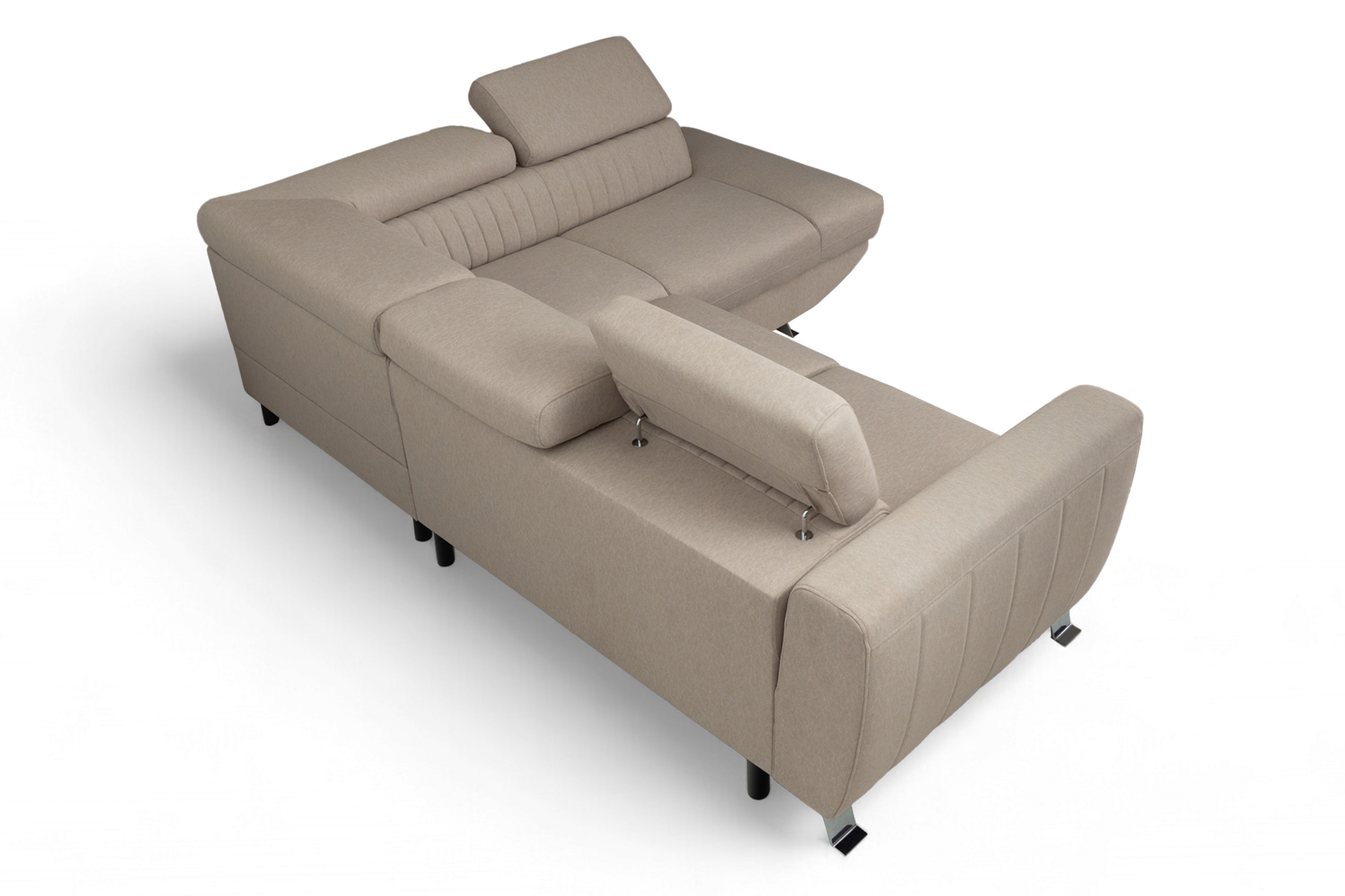 Rozkladacia rohová sedačka Zelubia pravá - béžový ľahkočistiaci zamat Castel 15 Rohová sedacia súprava s funkciou spania Zelubia pravá strana - béžový welwet ľahkočistiaci Castel 15