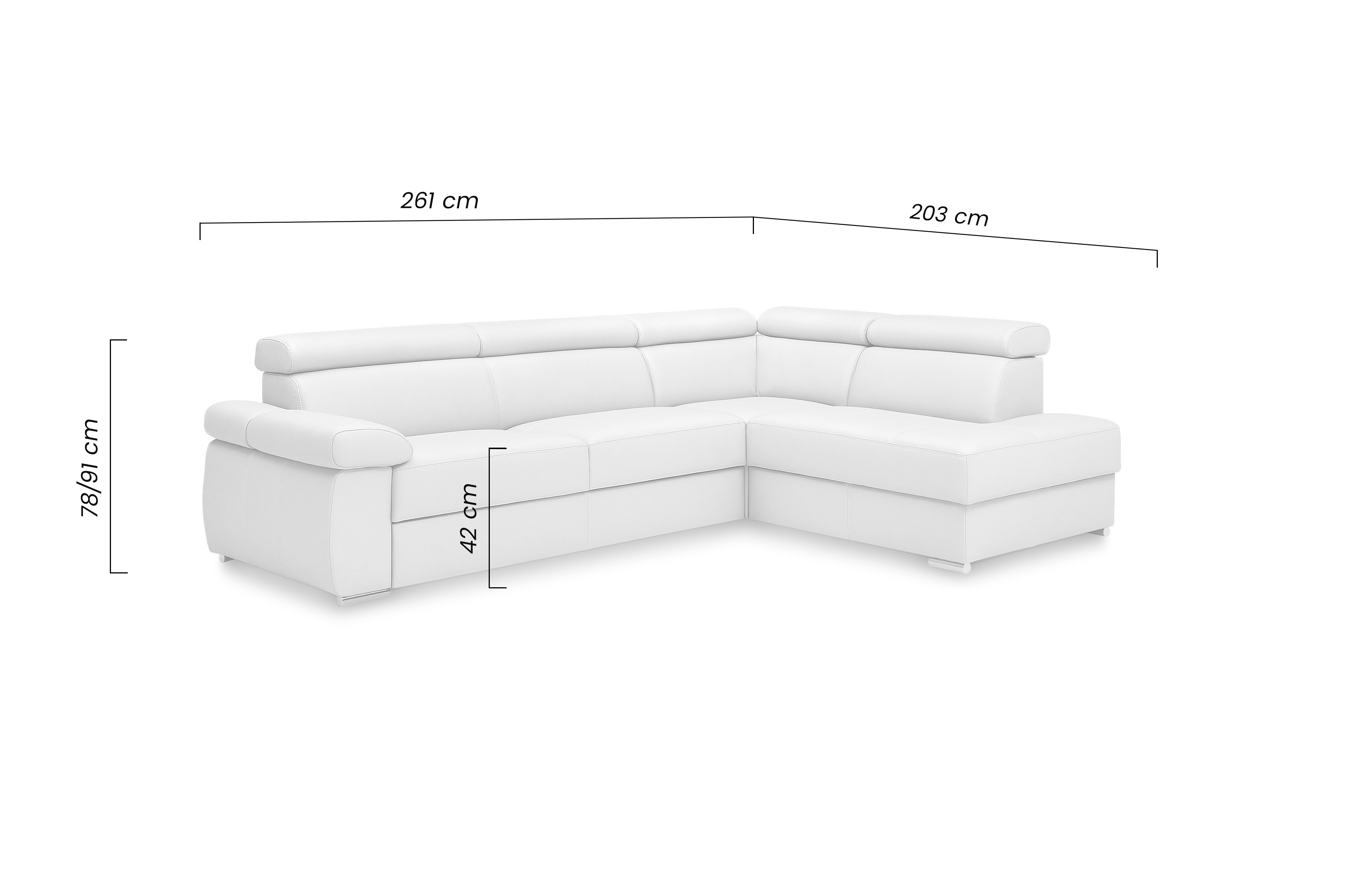 Rohová rozkládací sedací souprava Zoom BF-2,5F-E-1HT/BK  s nastavitelnou opěrkou hlavy Rohová sedací souprava rozkládací Zoom i regulowanym podlokietnikiem pravá