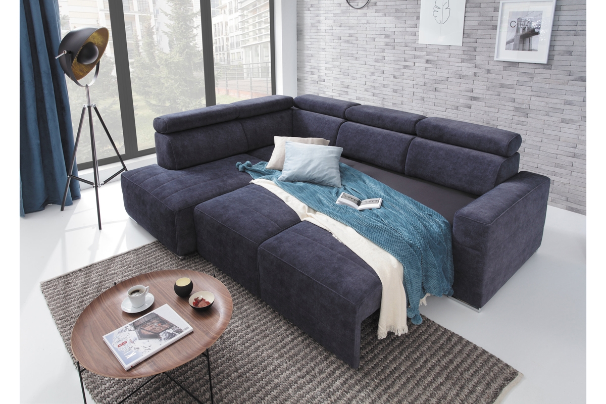 Rohová sedací souprava Bergamo s nastavitelnými opěrkami hlavy Rohová sedací souprava rozkládací na spaní