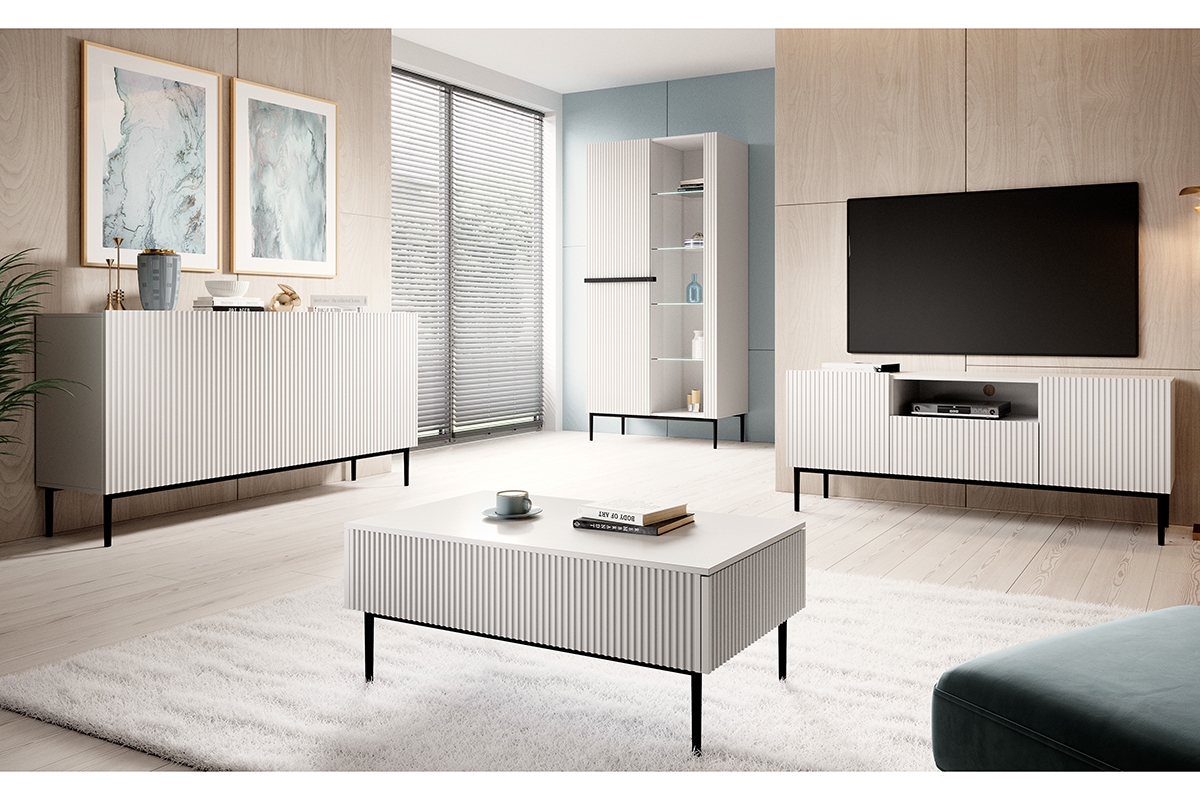 TV stolík Nicole 150 cm s otvorenou policou - biely mat / čierne nožičky Skrinka do izby dziennego