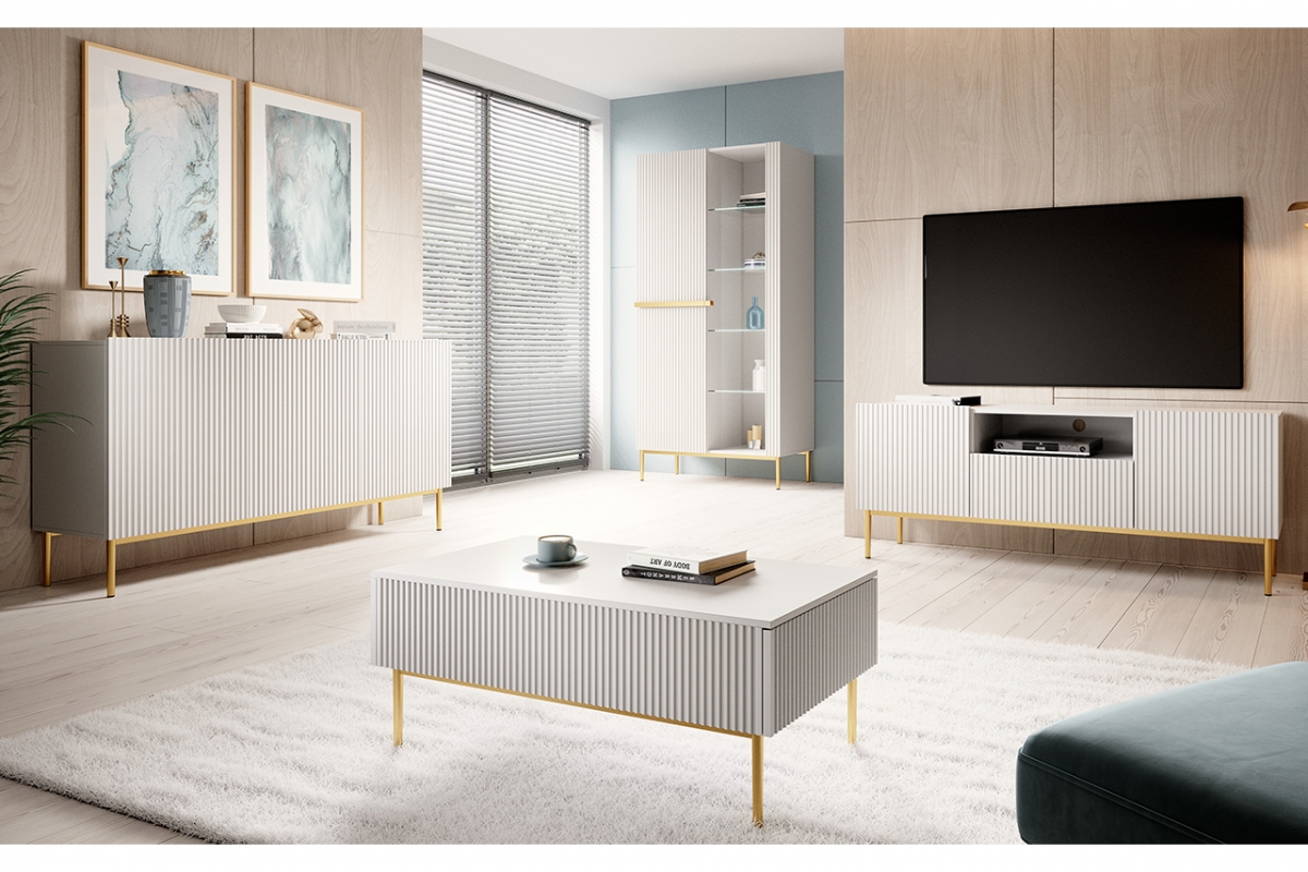 Vitrína Nicole 100 cm - bílý mat / zlaté nožky Vitrína Nicole - Bílý mat / zlaté nožičky - aranzacja 2