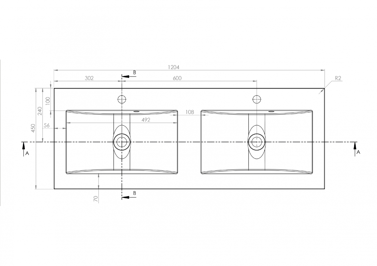 Zápustné umyvadlo Nicole 120 cm Umyvadlo wpuszczana pro szafkek lazienkowych Nicole 120 cm - Rozměry