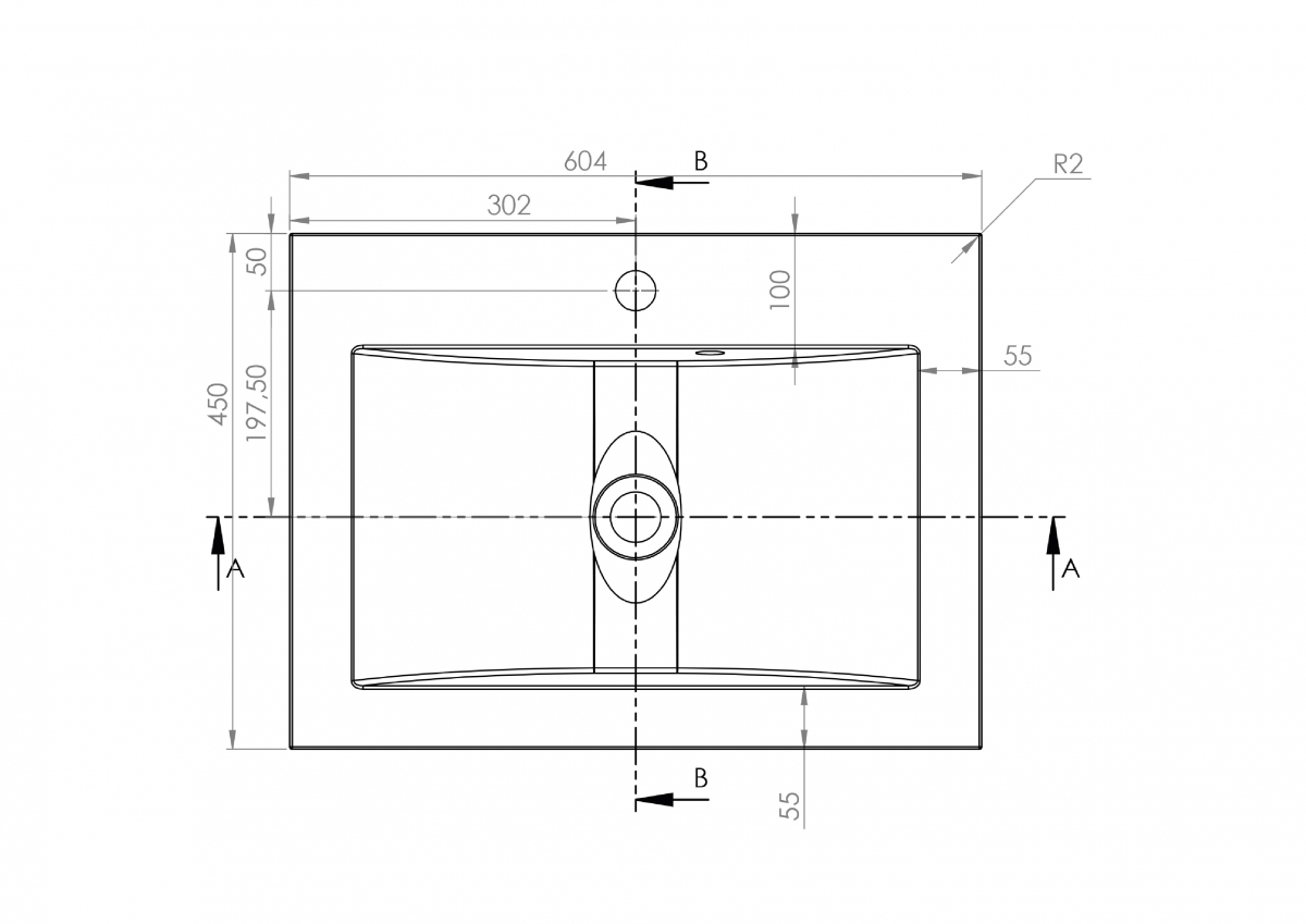 Zápustné umyvadlo Nicole 60 cm Umyvadlo wpuszczana pro Skříňky lazienkowej Nicole 60 cm - Rozměry