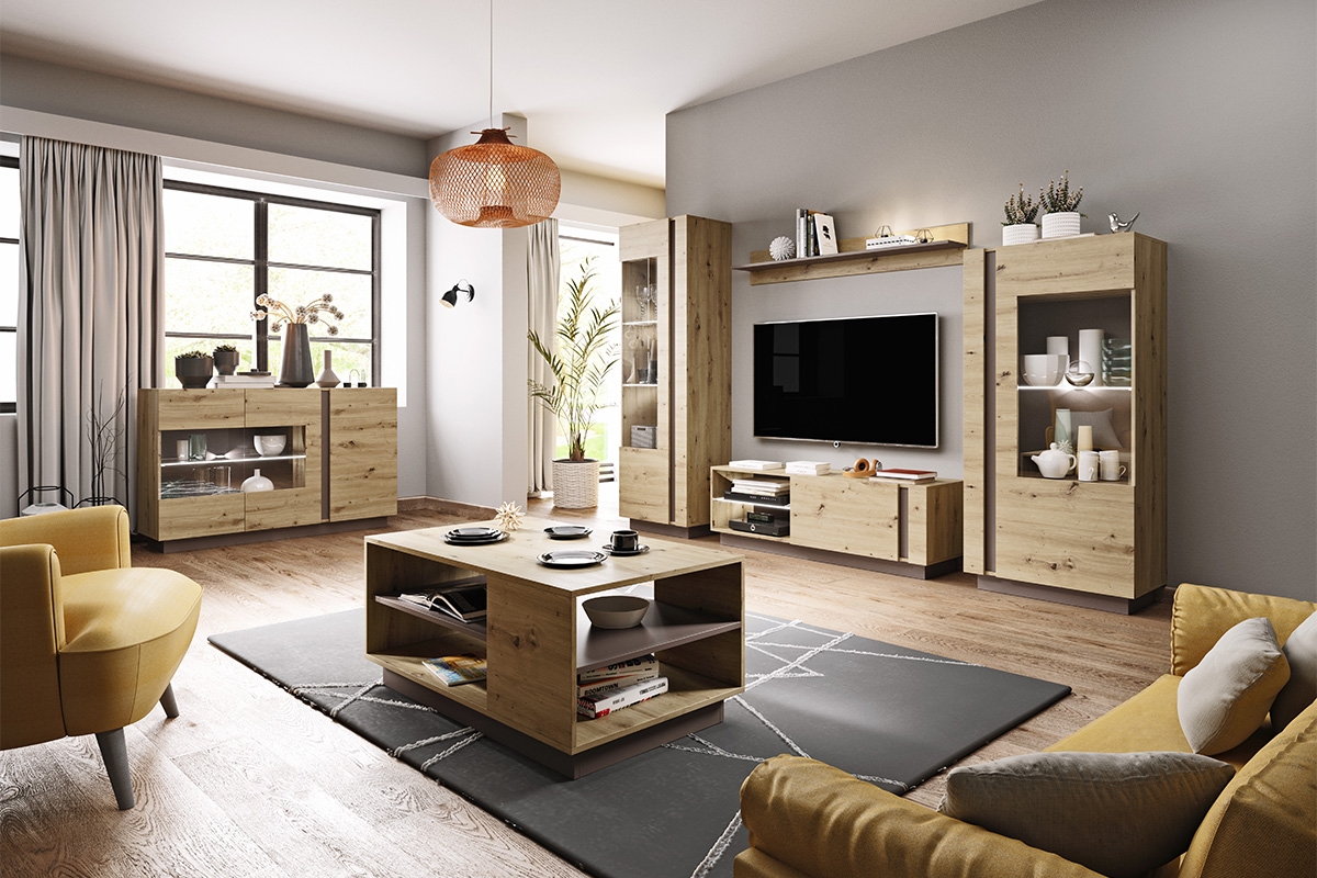 nízka Vitrína Arcano 72 cm - Dub artisan/šedý grafit - Koncovka Série nízka Vitrína Arcano 72 cm - Dub artisan/šedý grafit