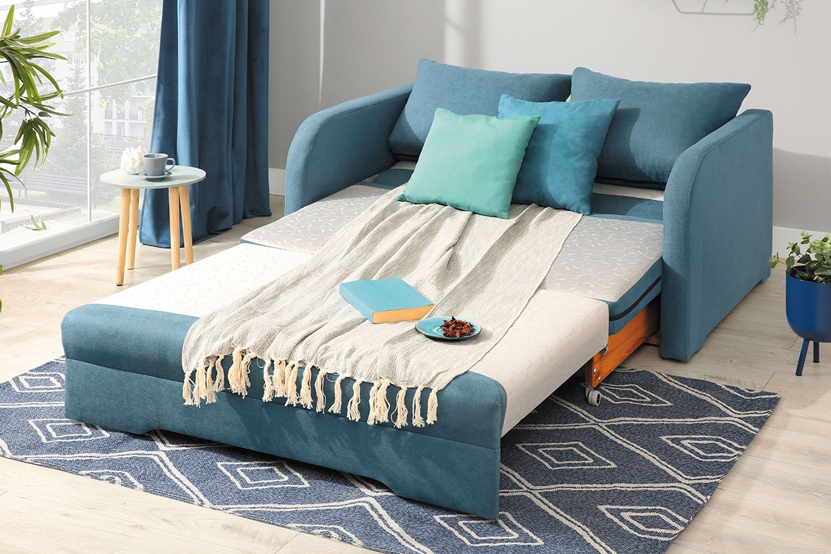 Rozkladacia pohovka Iwo pre 2 osoby - sivá látka moderná Pohovka Iwo