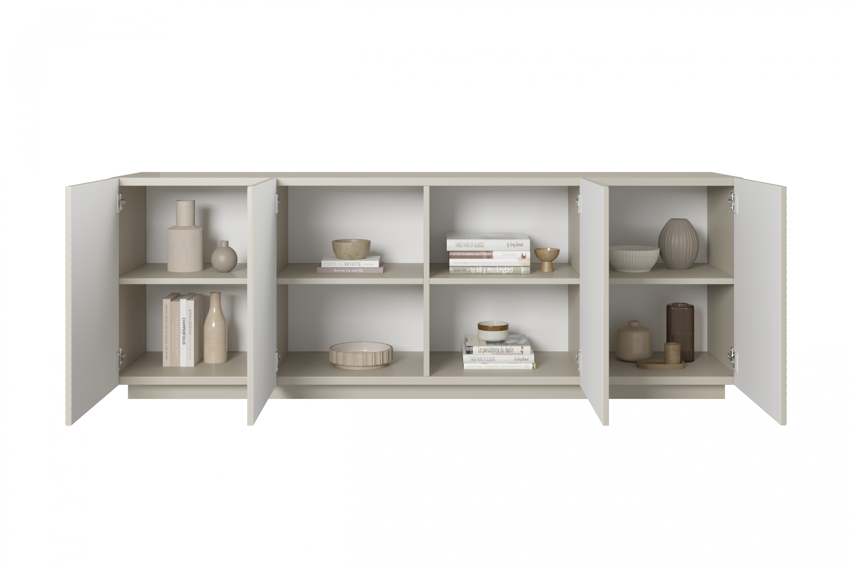 Komoda Asha 200 cm s ryhovaným čelom - kašmír  priestranná Komoda