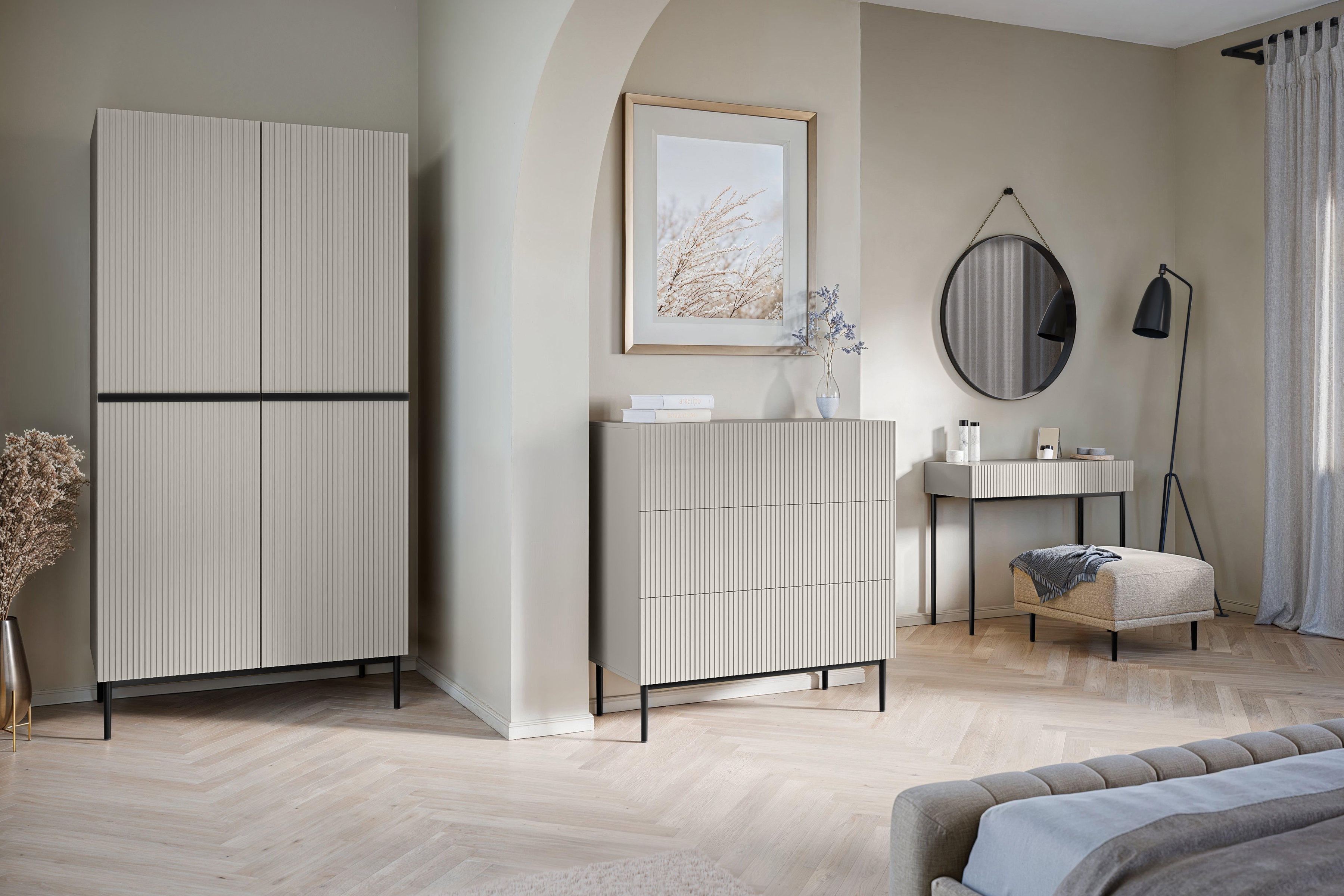 Psací stůl Nicole 100 cm se zásuvkami - kašmír / černé nožky moderní konzole / Toaletní stolek Nicole se zásuvkami 100 cm - kašmír / černá nozki