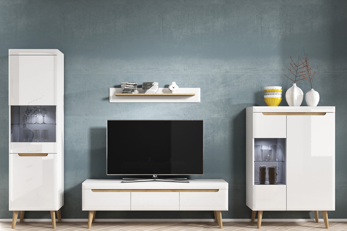 Obývací stěna Dorin - bílý lesk / dub riviera Moderní Obývací stěna Dorin Bílý lesk / Dub riviera