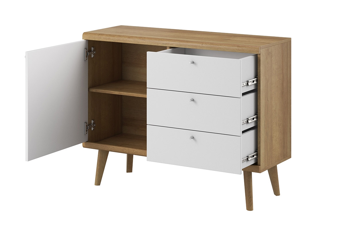 Obývací stěna Promi - bílý mat / dub riviera moderní Obývací stěna Promi - Bílý mat / Dub artisan