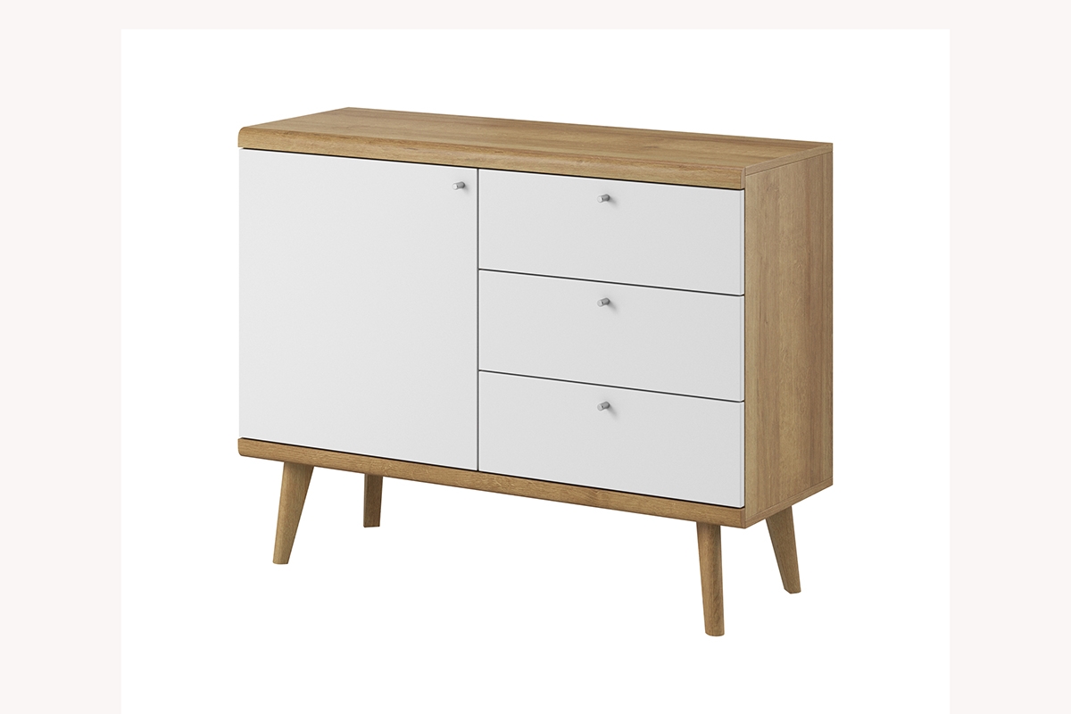Obývací stěna Promi - bílý mat / dub riviera Komoda jednodveřová se zásuvkami