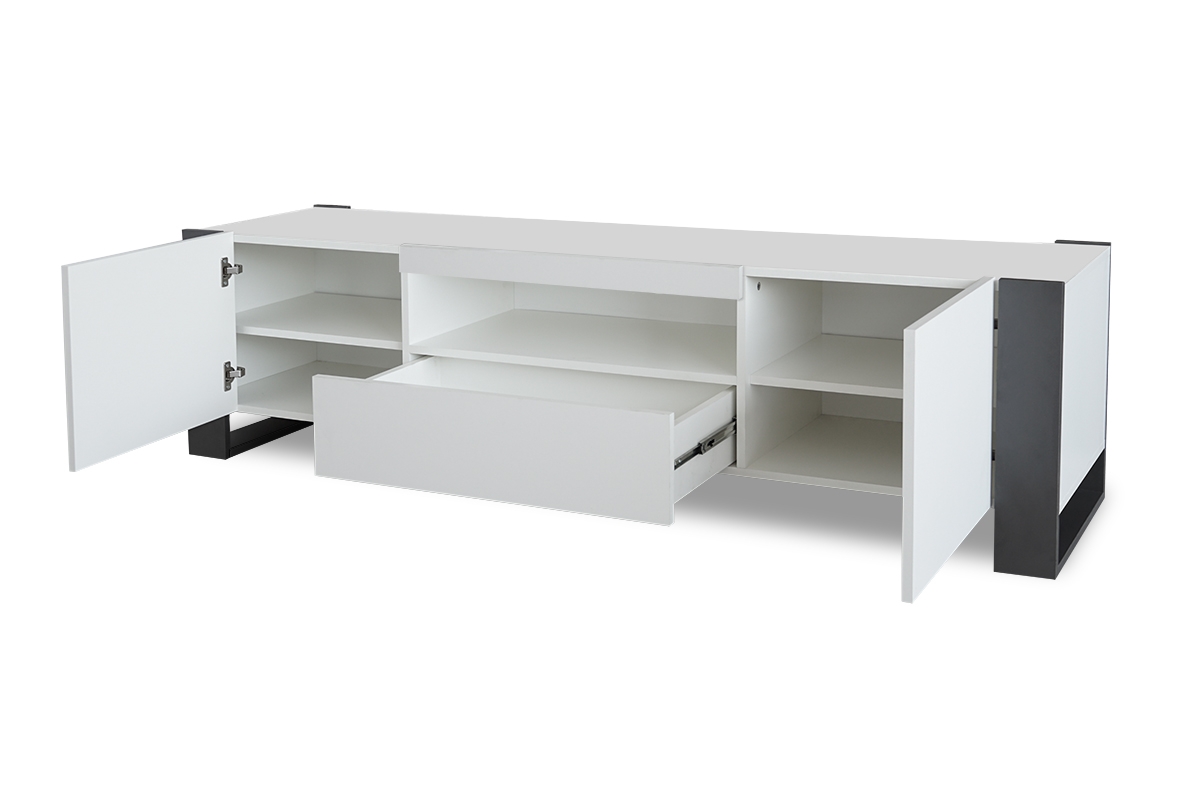 Moderný TV stolík Modi 188 cm - biely mat moderná TV skrinka Modi - vnútro
