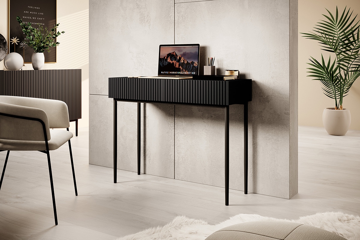 Moderný písací stôl Nicole - čierny mat / čierne nožičky Písací stôl s Čiernyymi nohami