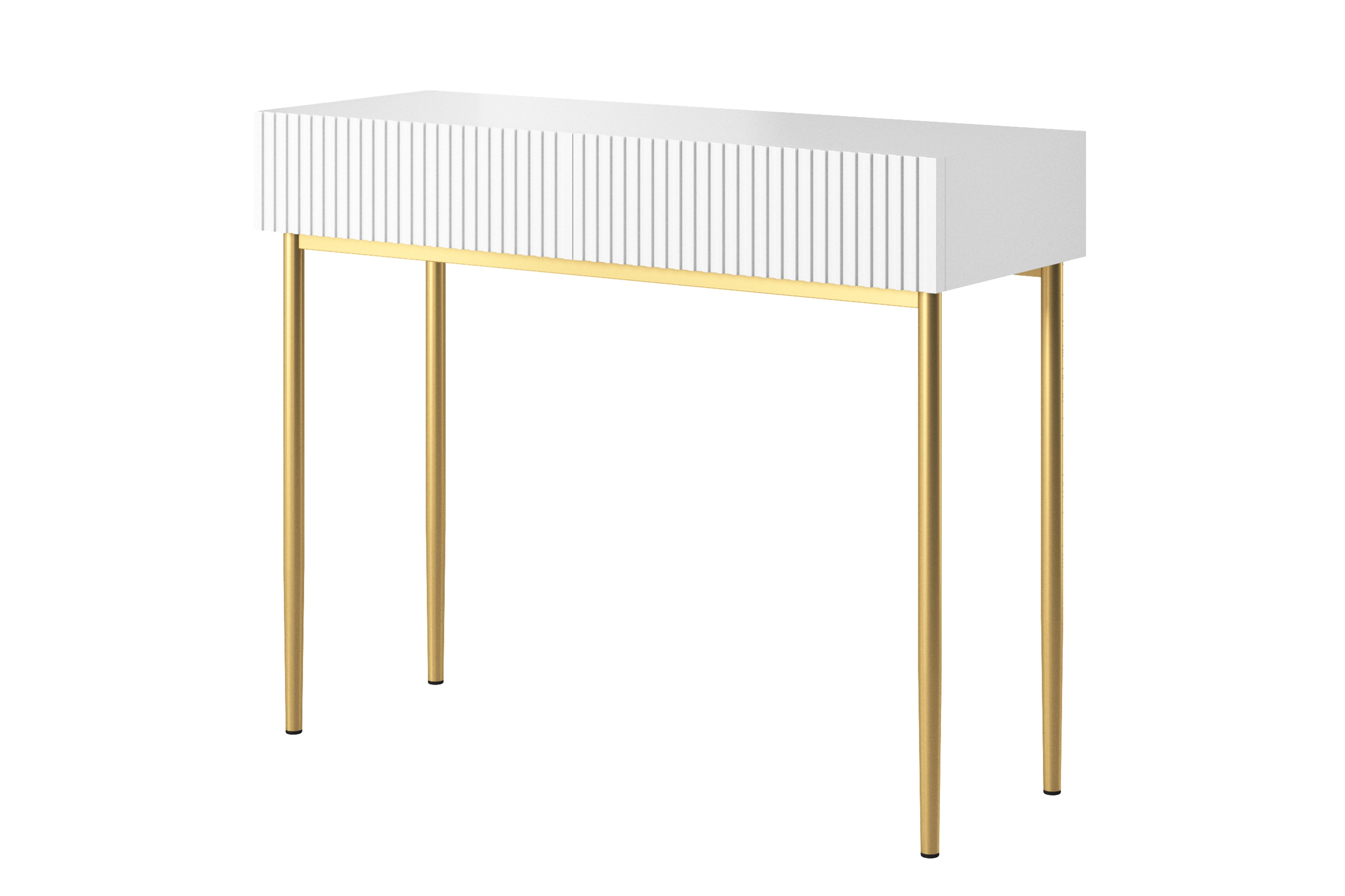Moderný písací stôl Nicole - biely mat / zlaté nožičky moderné Písací stôl Nicole 100 cm so zásuvkami i metalowymi nogami- biely mat / zlote nozki