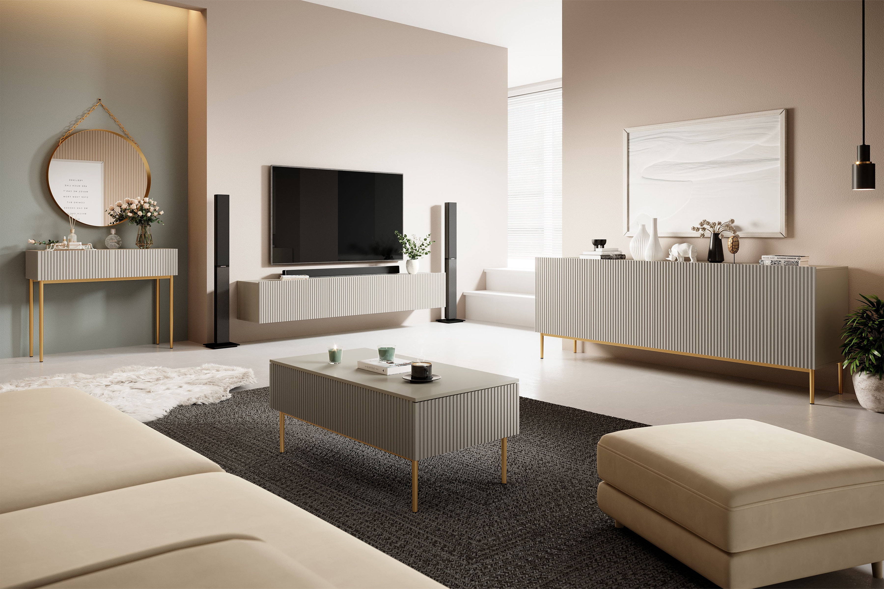 Psací stůl Nicole 100 cm se zásuvkami - kašmír / zlaté nožky moderní psací stůl Nicole 100 cm se zásuvkami i metalowymi nogami- kašmír / zlaté nozki