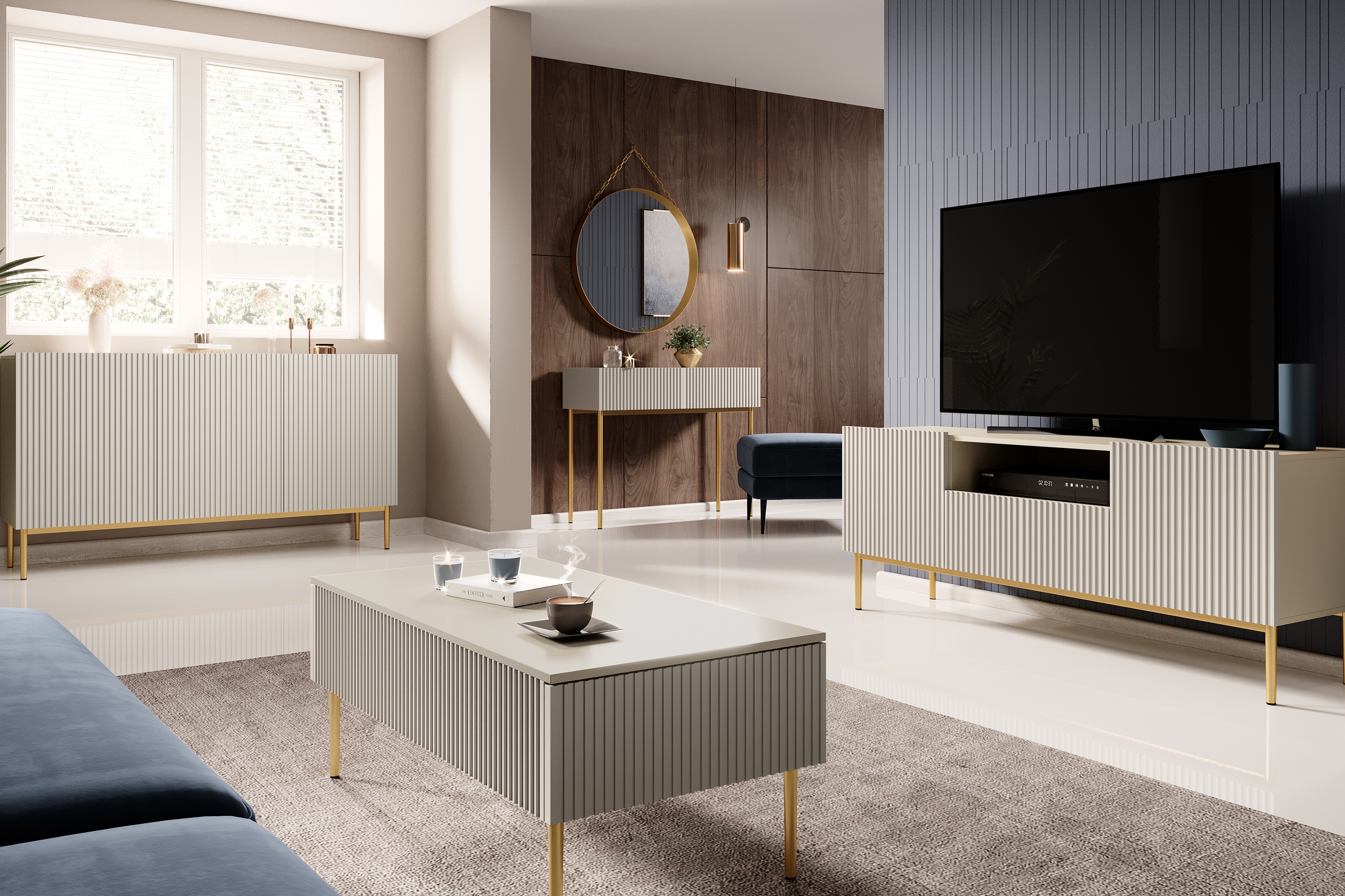 Psací stůl Nicole 100 cm se zásuvkami - kašmír / zlaté nožky moderní psací stůl Nicole 100 cm se zásuvkami i metalowymi nogami- kašmír / zlaté nozki