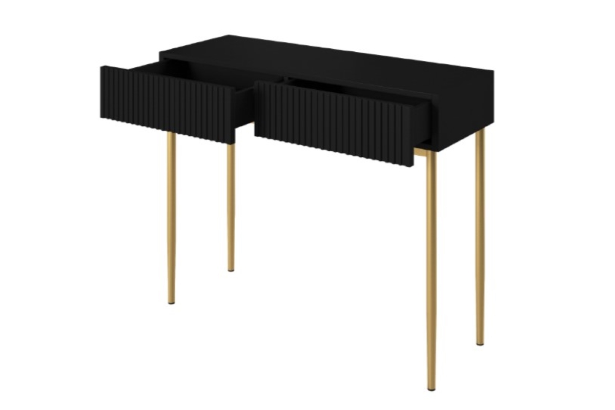 Moderný písací stôl Nicole - čierny mat / zlaté nožičky moderné burko Nicole so zásuvkami 100 cm - Čierny mat / zlote nozki